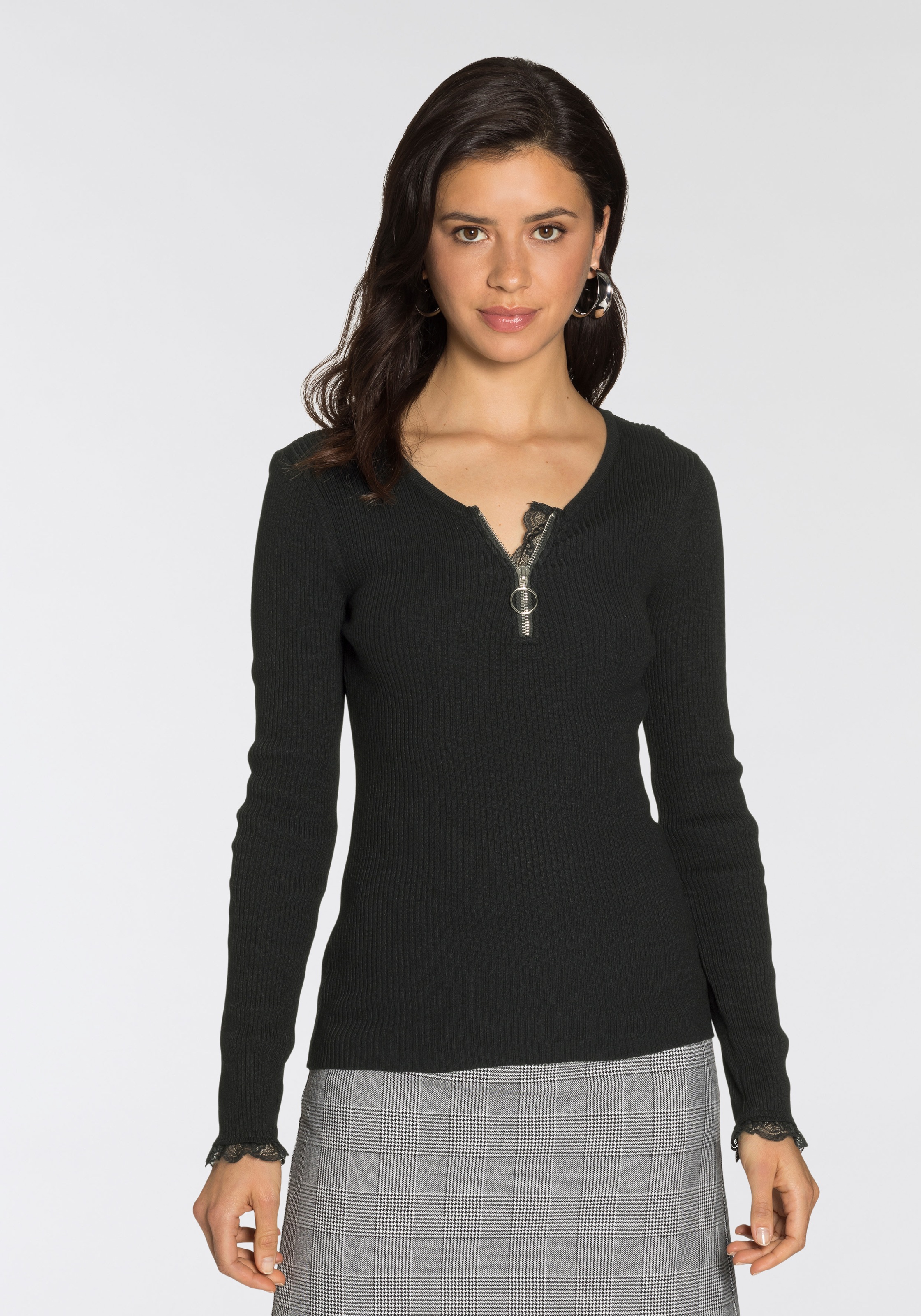 Image of Melrose Strickpullover, mit Spitze und Reissverschluss bei Ackermann Versand Schweiz