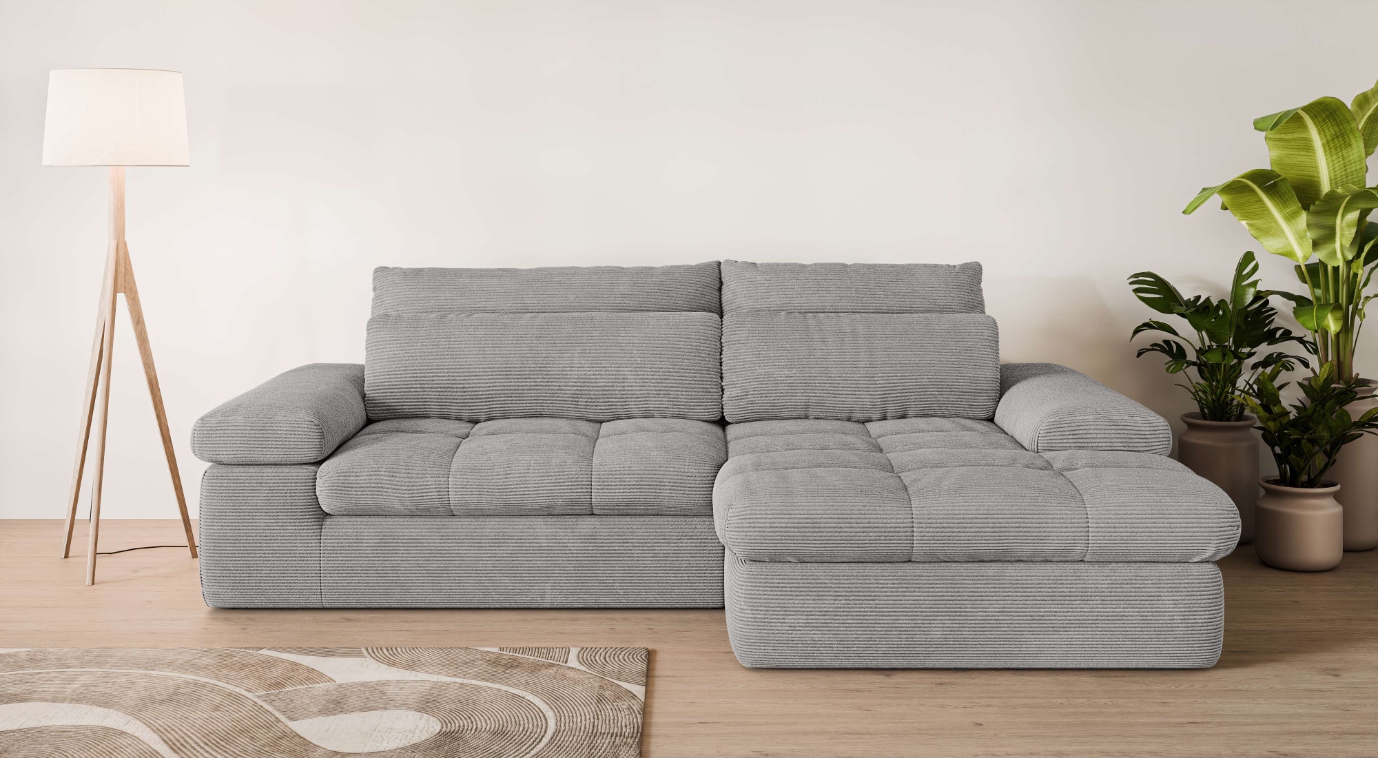 Image of Home affaire Ecksofa "ALVERIE mit Recamiere, moderne Steppung, Masse: B/T/H 274/203/106 cm" L-Form mit Wellenunterfederung, mit 4 Rückenkissen, pflegeleicht Stoff