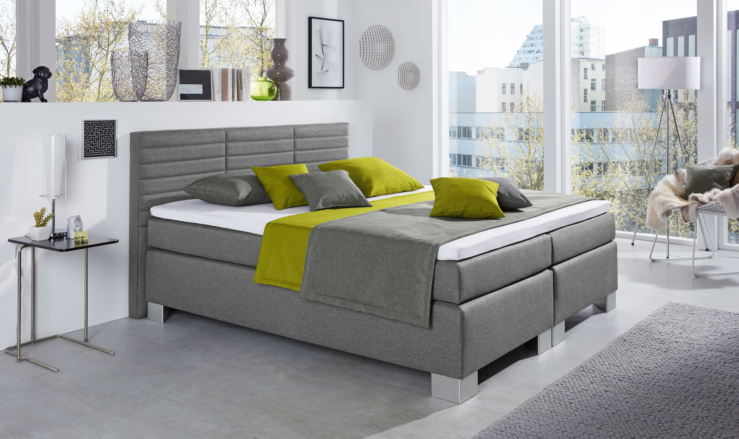 hapo Lit boxspring »ATLANTA mit hohem Kopfteil« Topper separat erhältlich,  erhältlich in verschiedenen Breiten, Farben & Matratzenarten