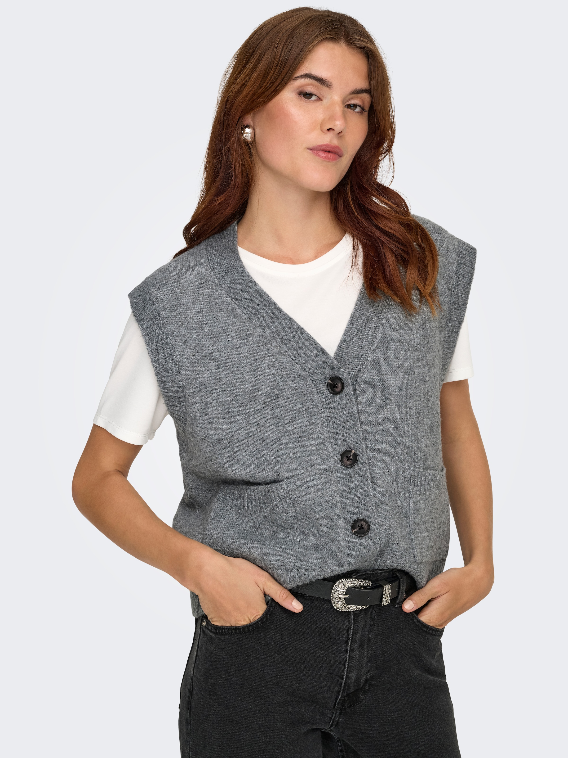JDY »JDYSUPER S/L V-NECK VEST KNT NOOS« mélange de matériaux