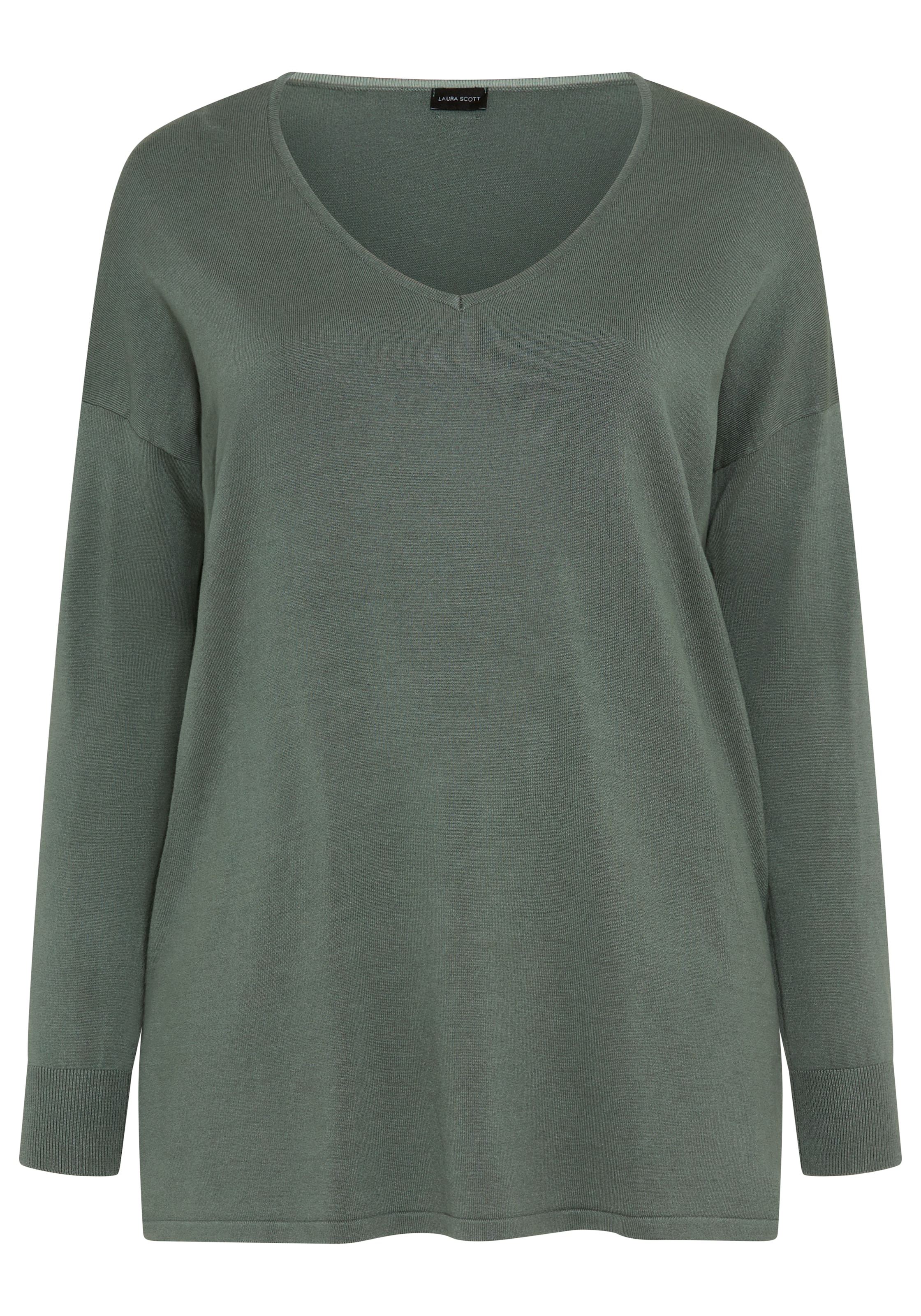 Laura Scott CURVE Longpullover »Grosse Grössen« aus fliessendem Feinstrick mit schönem V-Ausschnitt