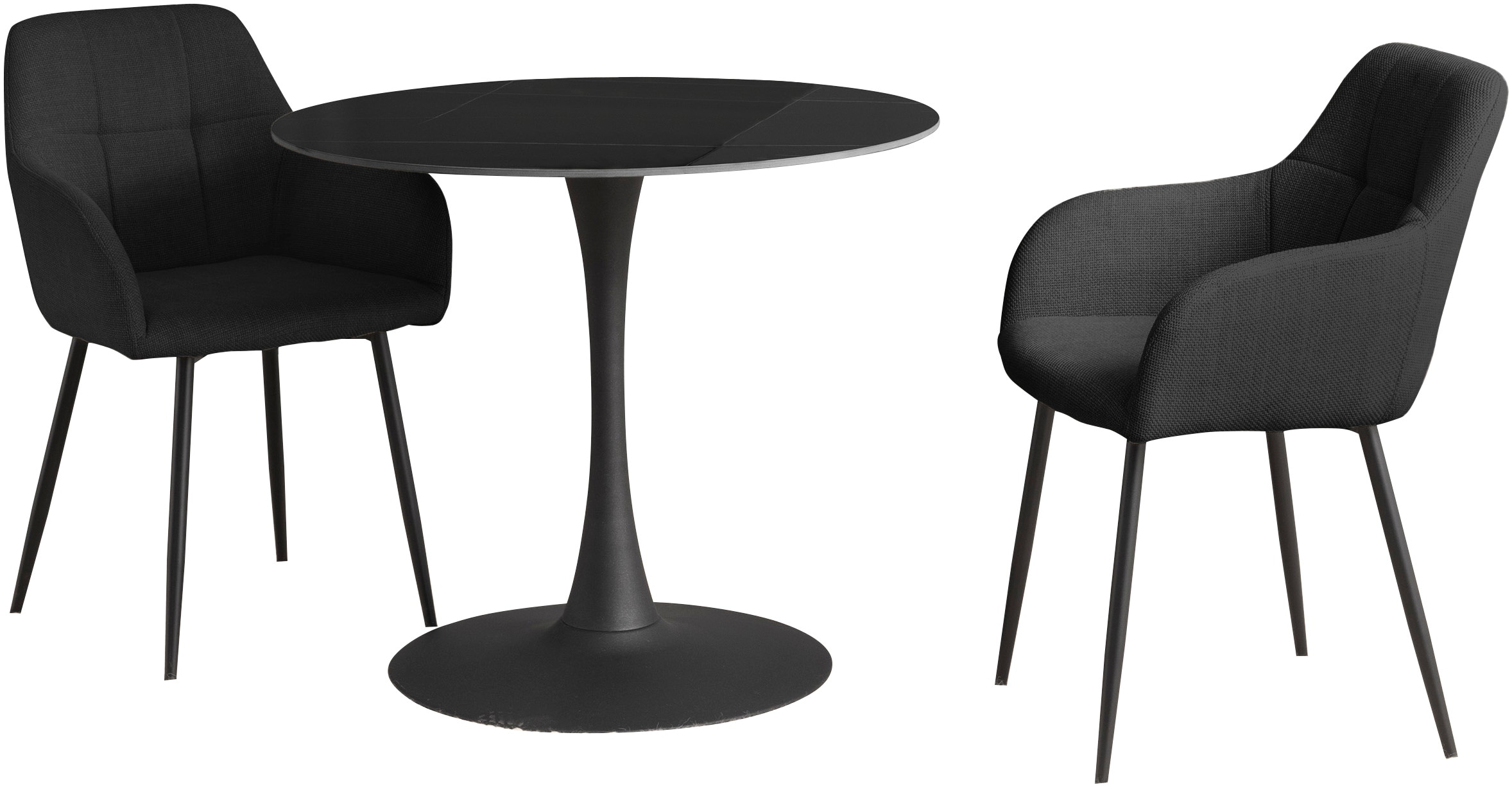 HELA Essgruppe »MOSEL« 3 Stk. tlg. Tisch 90x75 cm, Platte rund, gesinterter Stein, Armlehnenstuhl