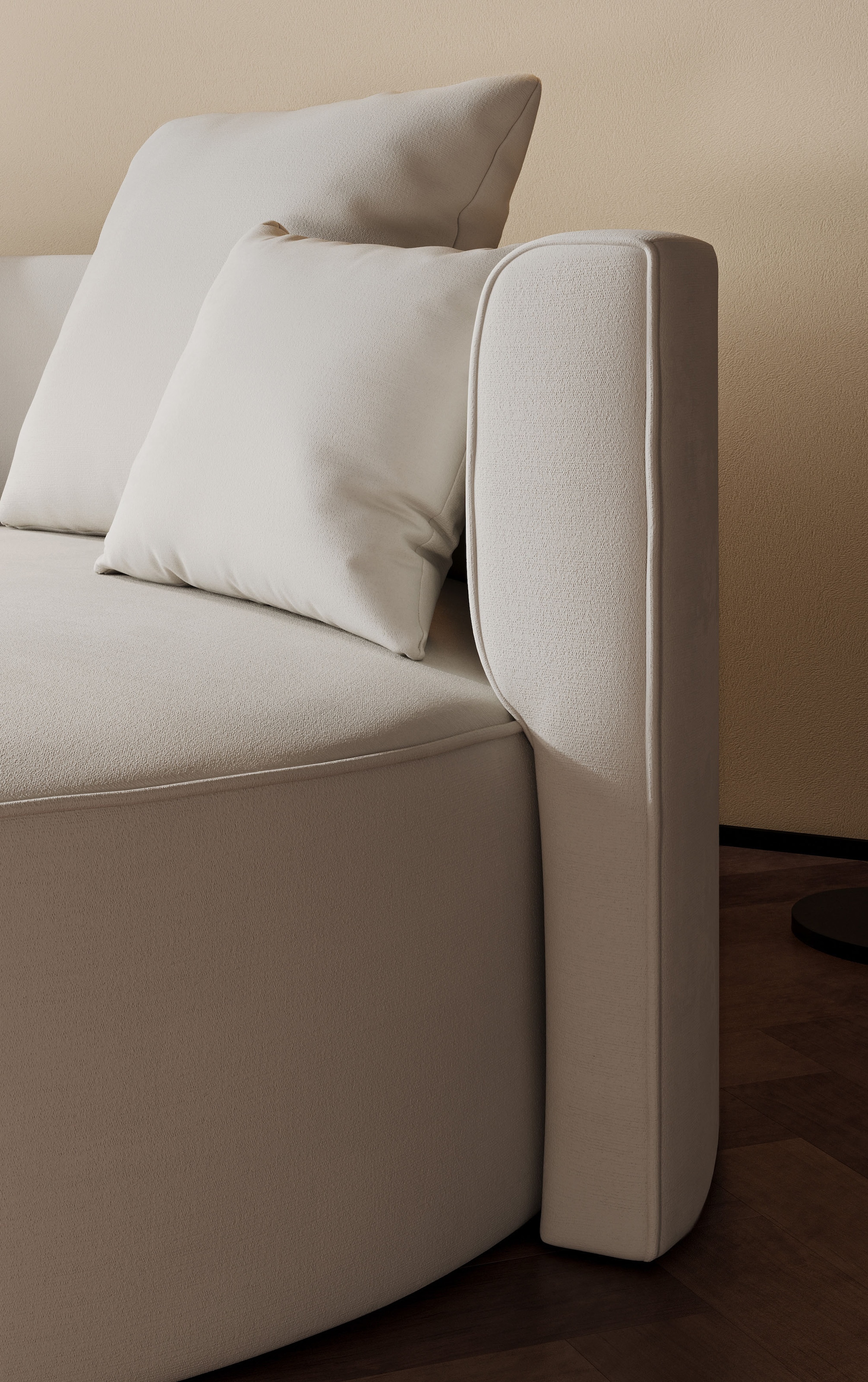 LeGer Home by Lena Gercke 2,5-Sitzer »ISALIE, rundes Loungesofa, mit Kissen, perfekt gepolstert«, moderne Stoffe, mit 4 Zierkissen, extra grosse Sitzfläche