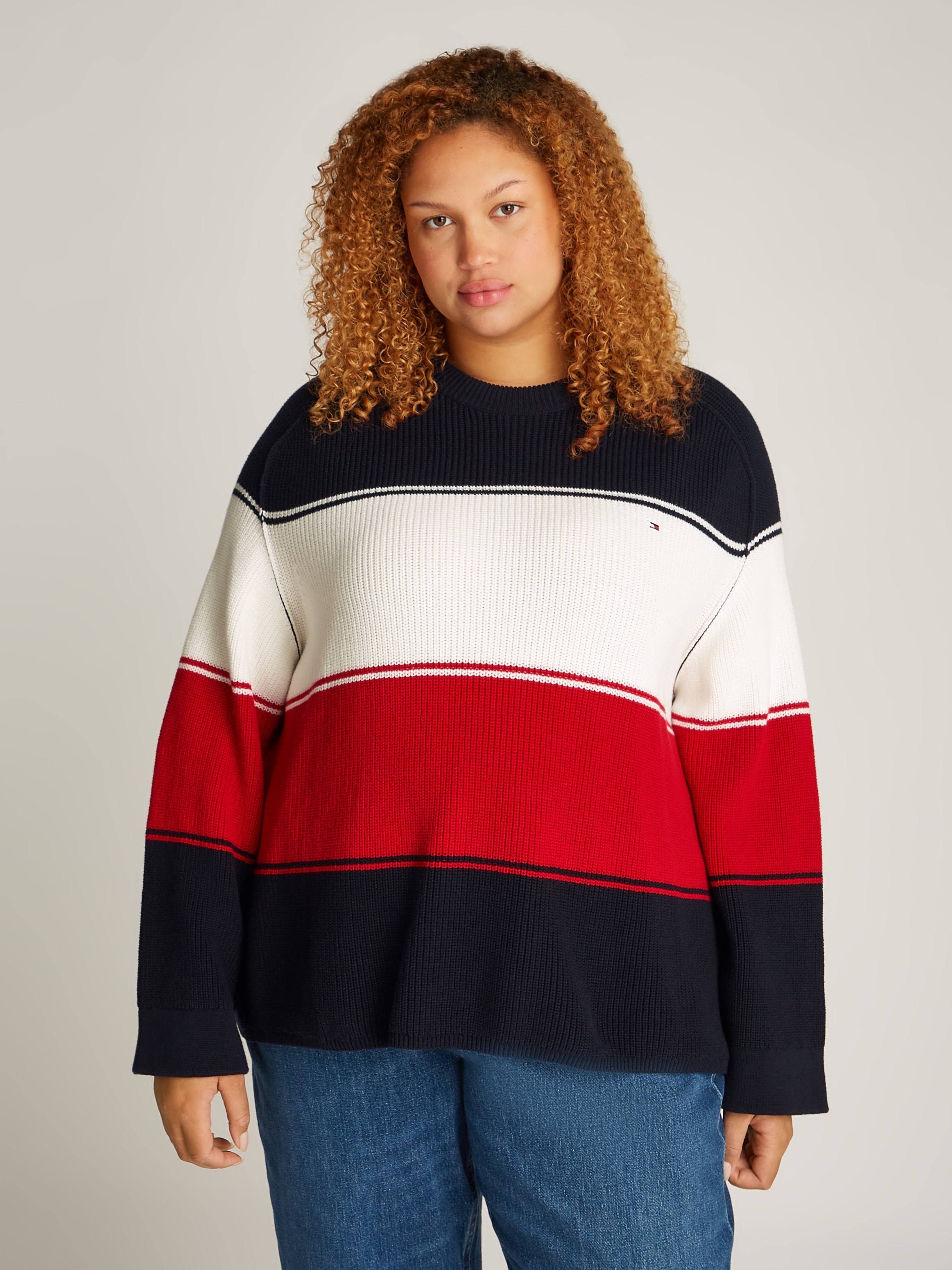 Tommy Hilfiger Curve Rundhalspullover »CRV CO CARDI STITCH C-NK SWT«, Grosse Grössen