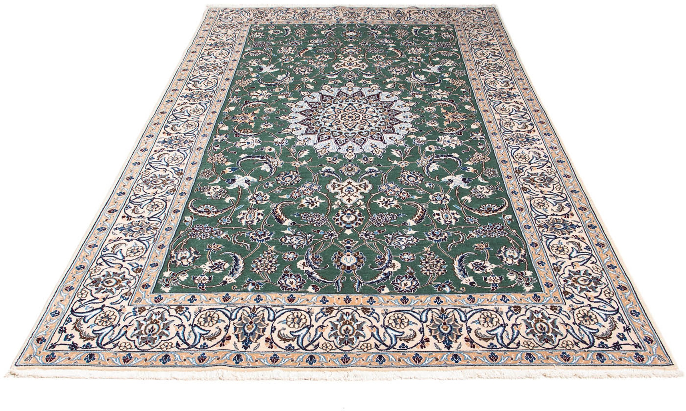 Image of morgenland Orientteppich »Perser - Nain - Royal - 254 x 152 cm - grün«, rechteckig, 10 mm Höhe, Wohnzimmer, Handgeknüpft, Einzelstück mit Zertifikat bei Ackermann Versand Schweiz