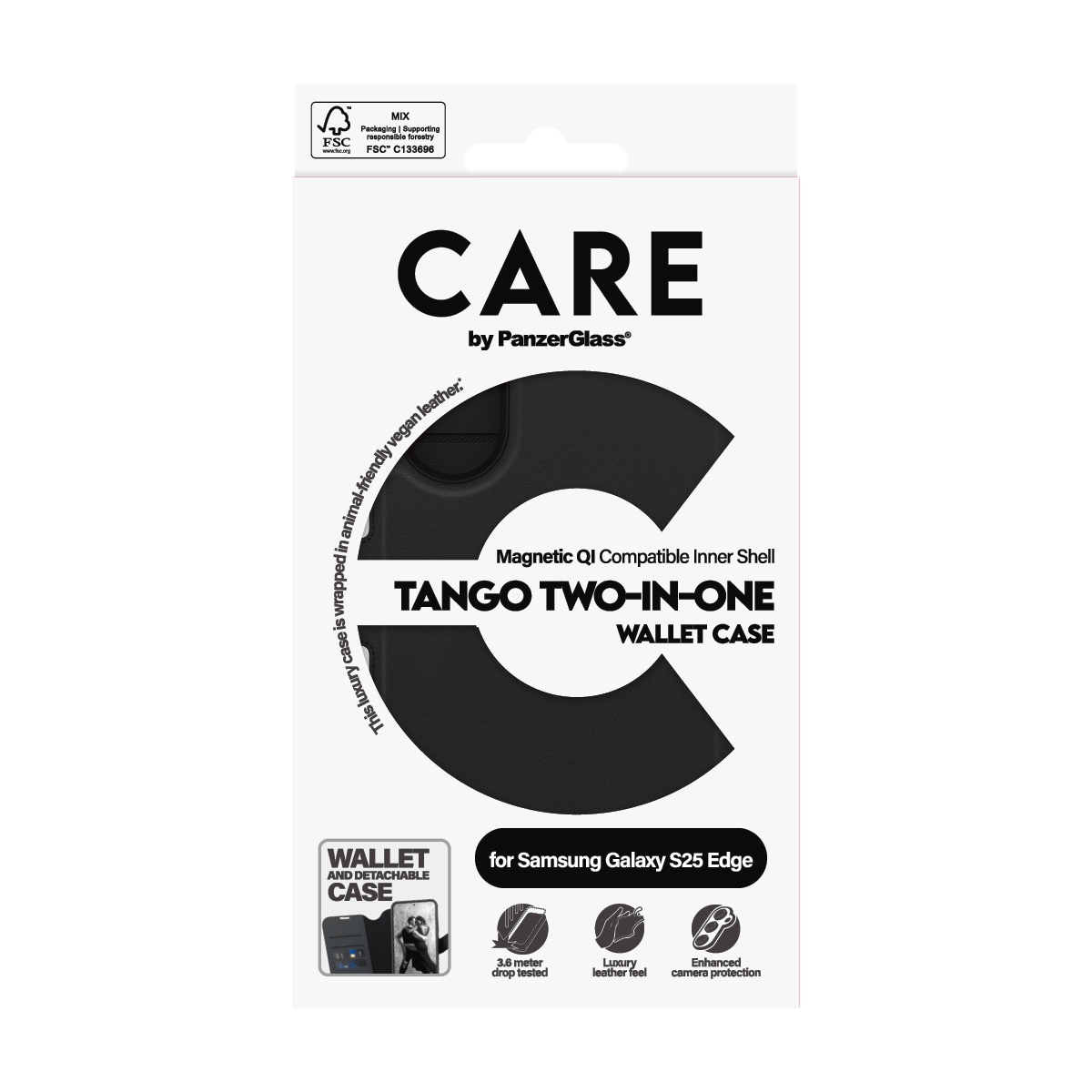 CARE by PanzerGlass Backcover »MagSafe Compatible Tango Two-In-One Wallet Case für Galaxy S25 Edge«, Samsung Galaxy S25 Edge, Backcover, Schutzhülle, Handyschutzhülle, Case, Schutzcase, stossfest