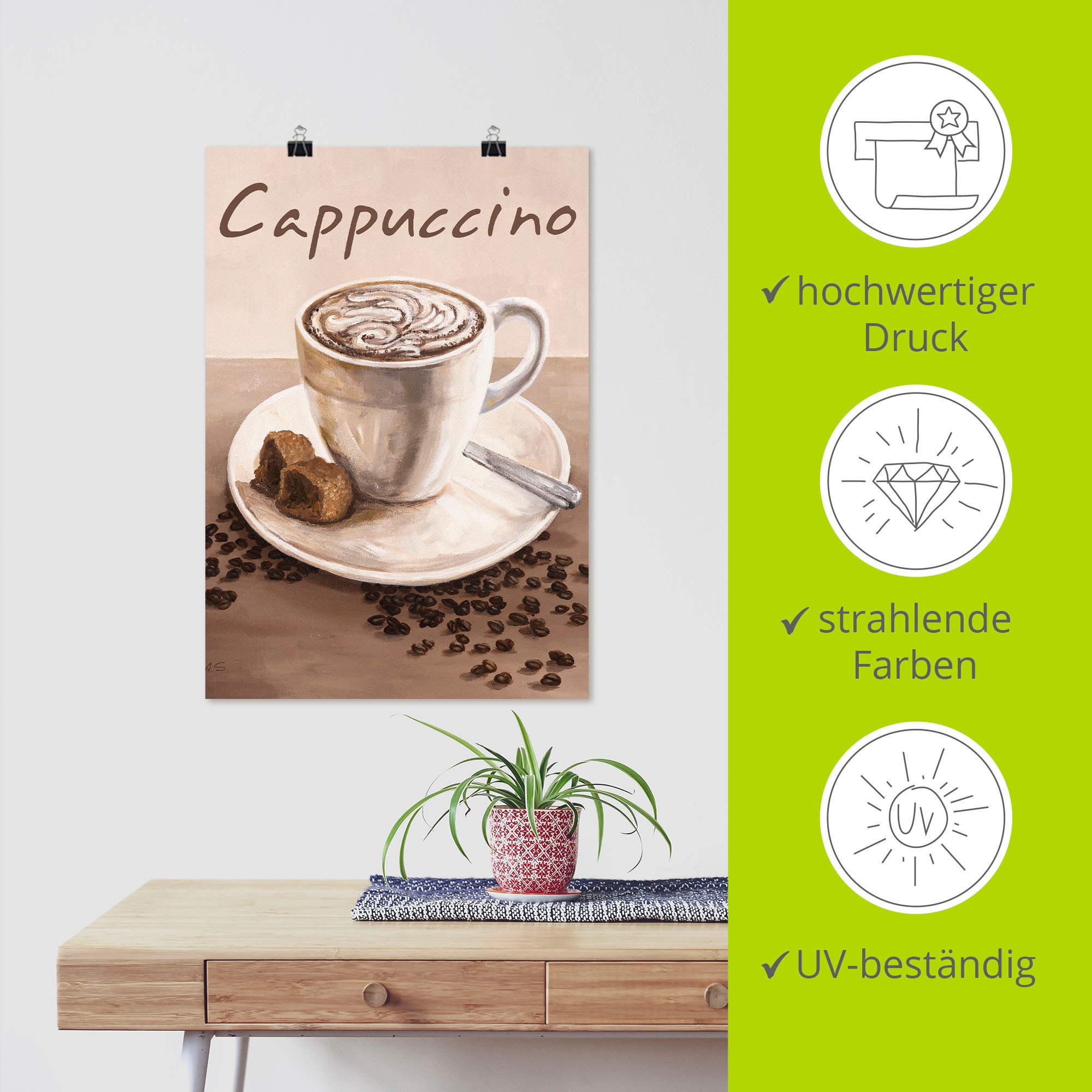 Artland Fresque murale »Cappuccino - Kaffee« 1 cuis tlg. als Leinwandbild, Poster in verschied. Grössen