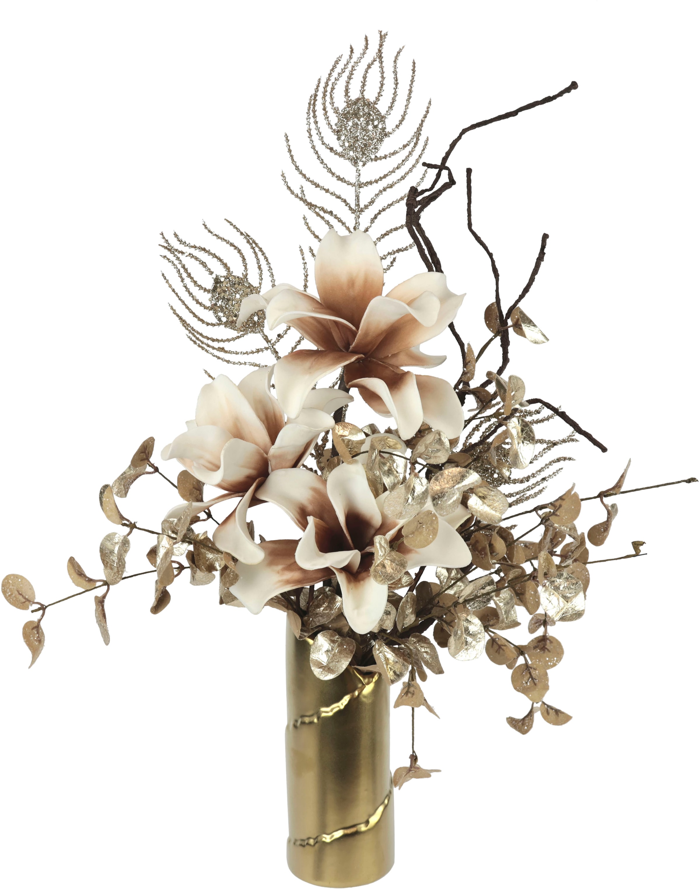 Winterliche Vase, I.GE.A. »Gesteck, günstig Blumenensemble, festliche in Weihnachtsgesteck Weihnachtdeko,«, kaufen Kunstpflanze Soft-Magnolie Kunstblumen-Arrangement,
