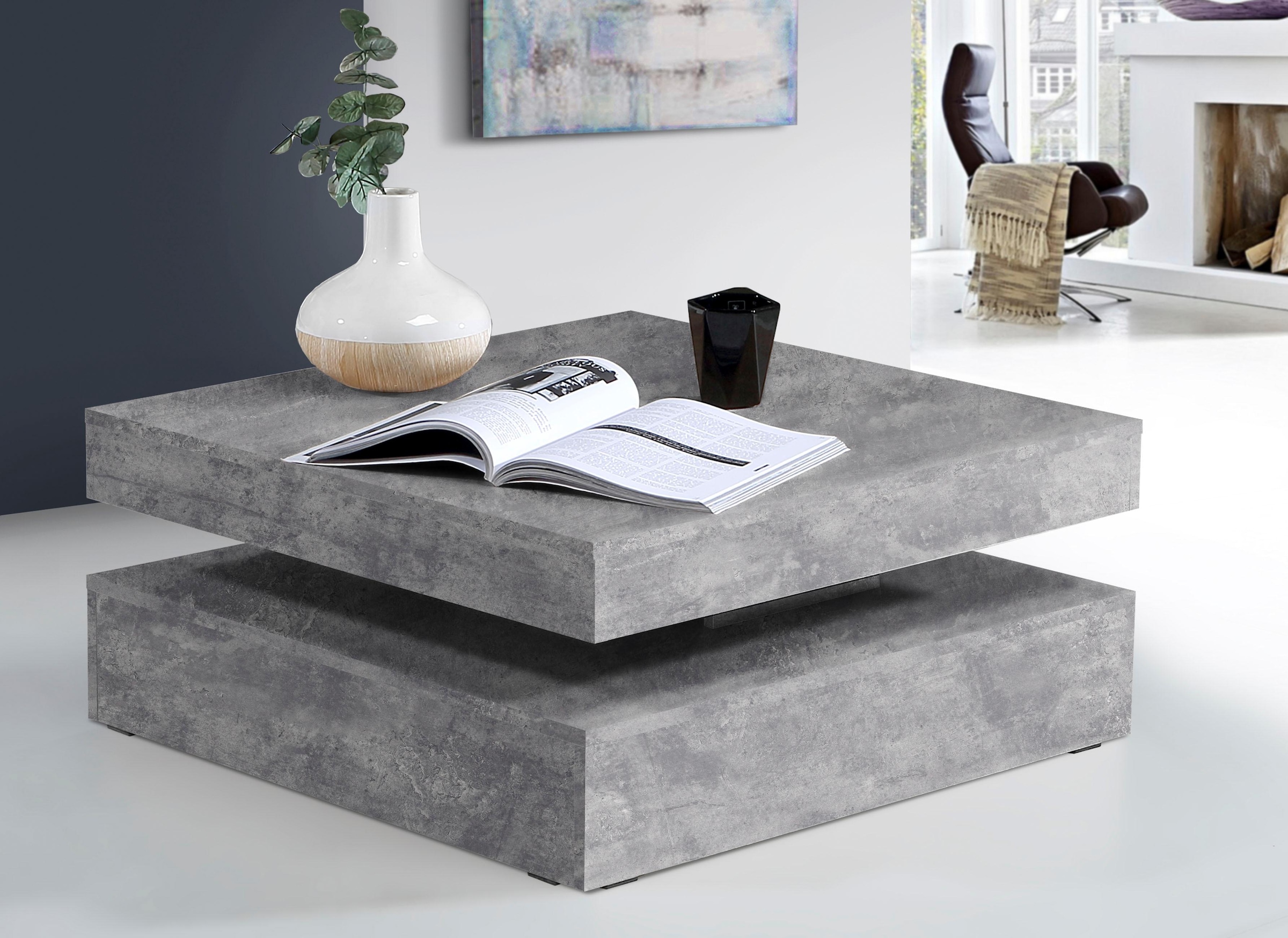 FORTE Couchtisch mit Funktion, drehbare Tischplatte, Breite ca. 78x78 cm