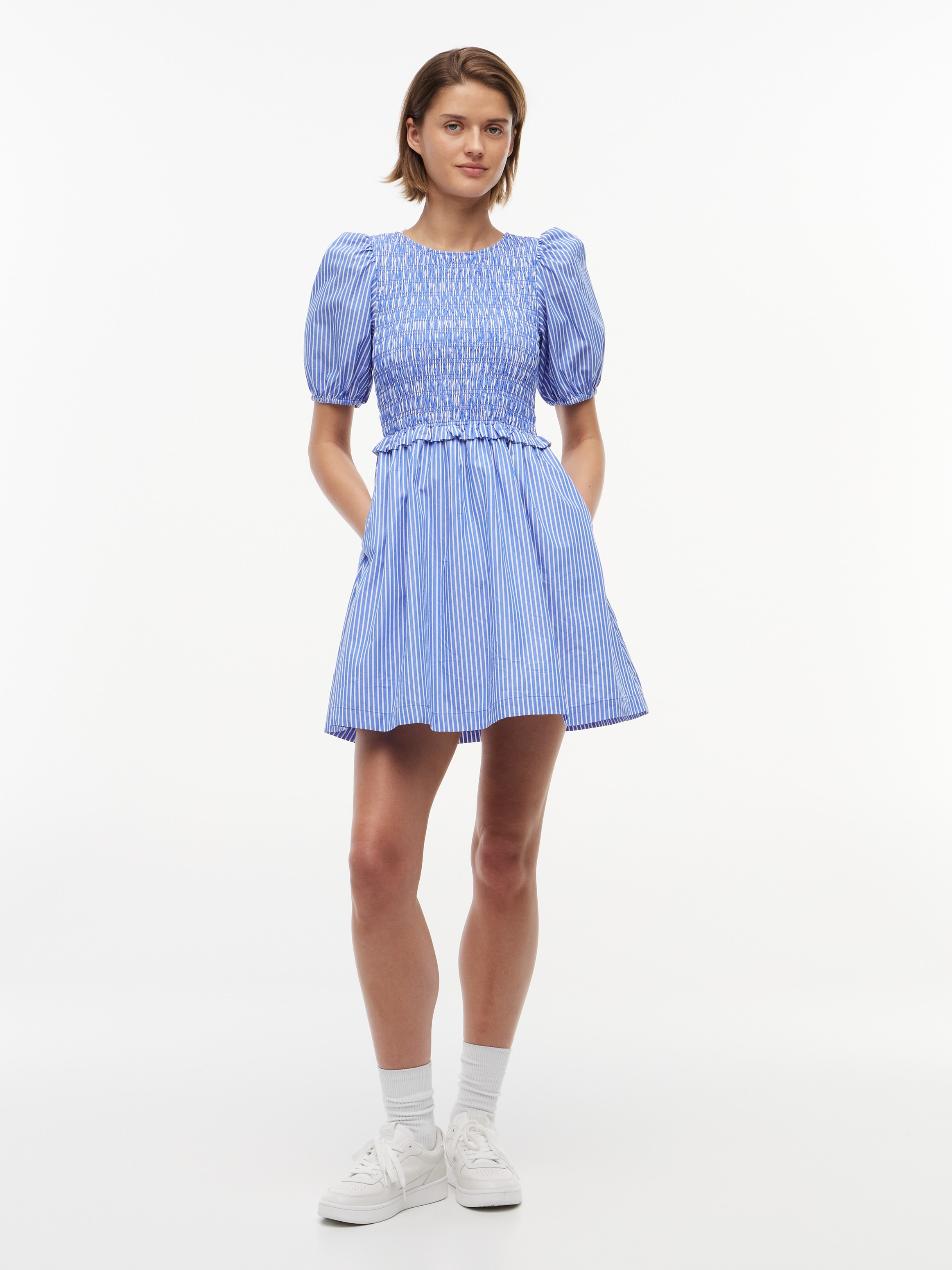 Image of Tommy Jeans Minikleid "TJW POPLIN SMOCK MINI DRESS EXT" Baumwolle, kurze Puffärmel, Oberteil gesmokt