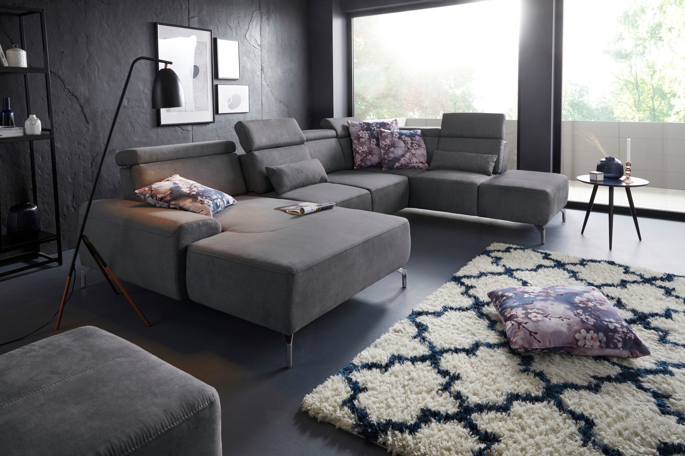 sit&more Wohnlandschaft »Gizeh U-Form«, 15 cm Fusshöhe, inklusive Sitztiefenverstellung und Kopfteilverstellung