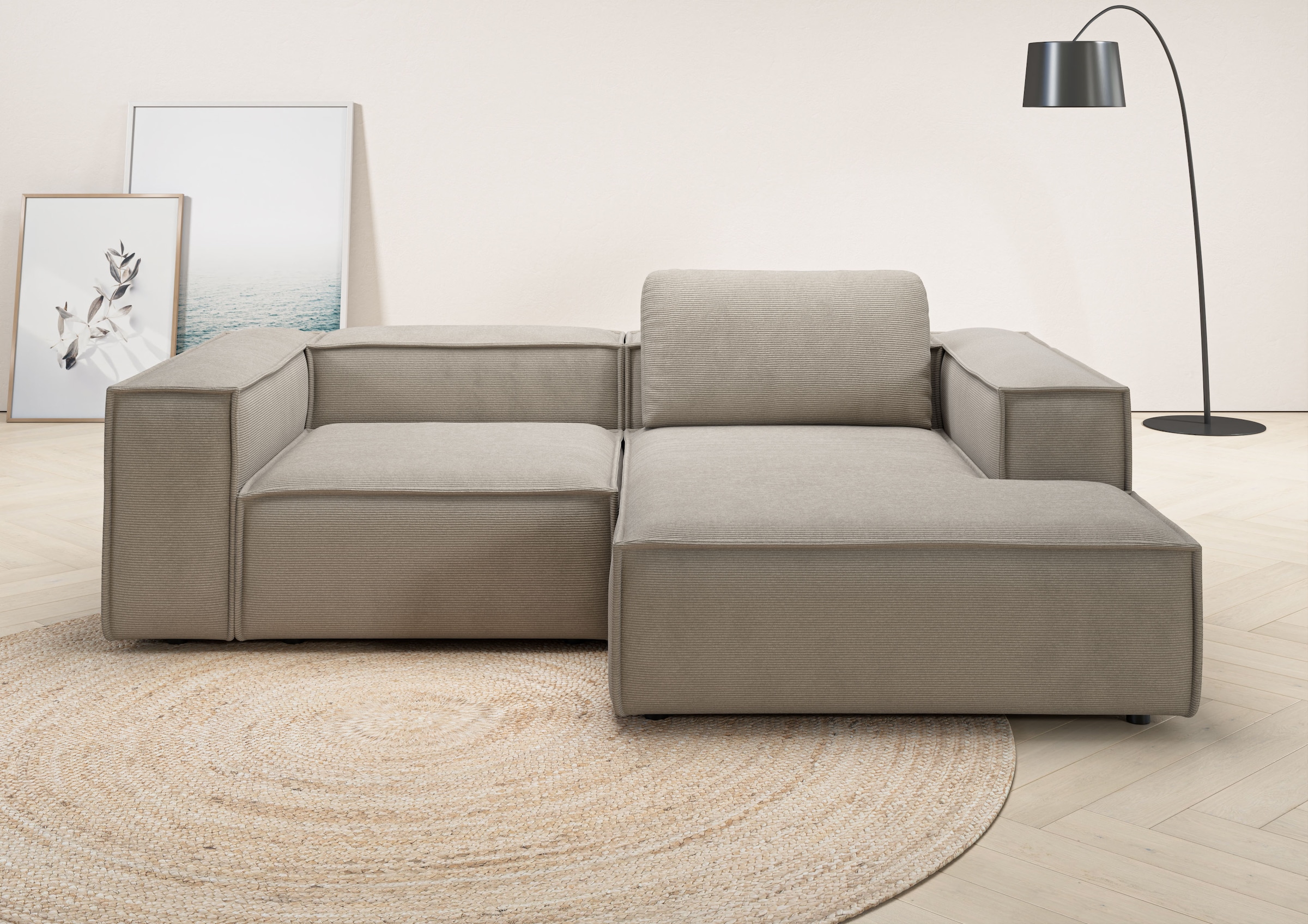 Home affaire Ecksofa »Watertown, kompakte L-Form, 246 cm breite für kleinere Räume« modernes Ecksofa mit Feincordbezug, platzsparend & bequem