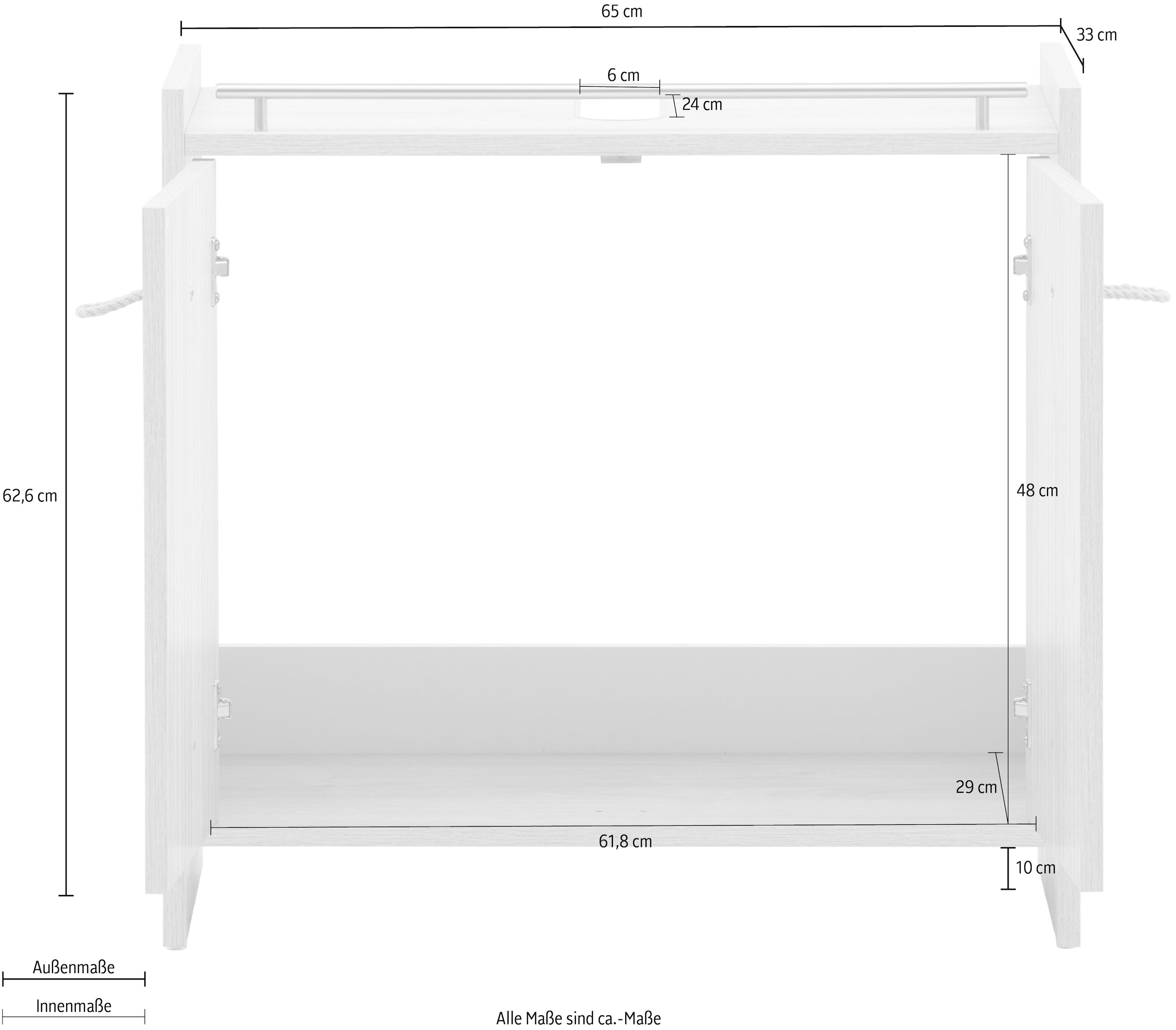 Schildmeyer Armoire sous lavabo »SONDERBY, 2 Türen, Breite 65 cm, MADE IN GERMANY« 1 cuis tlg. poignées en corde dans un style maritime, FABRIQUÉ EN ALLEMAGNE
