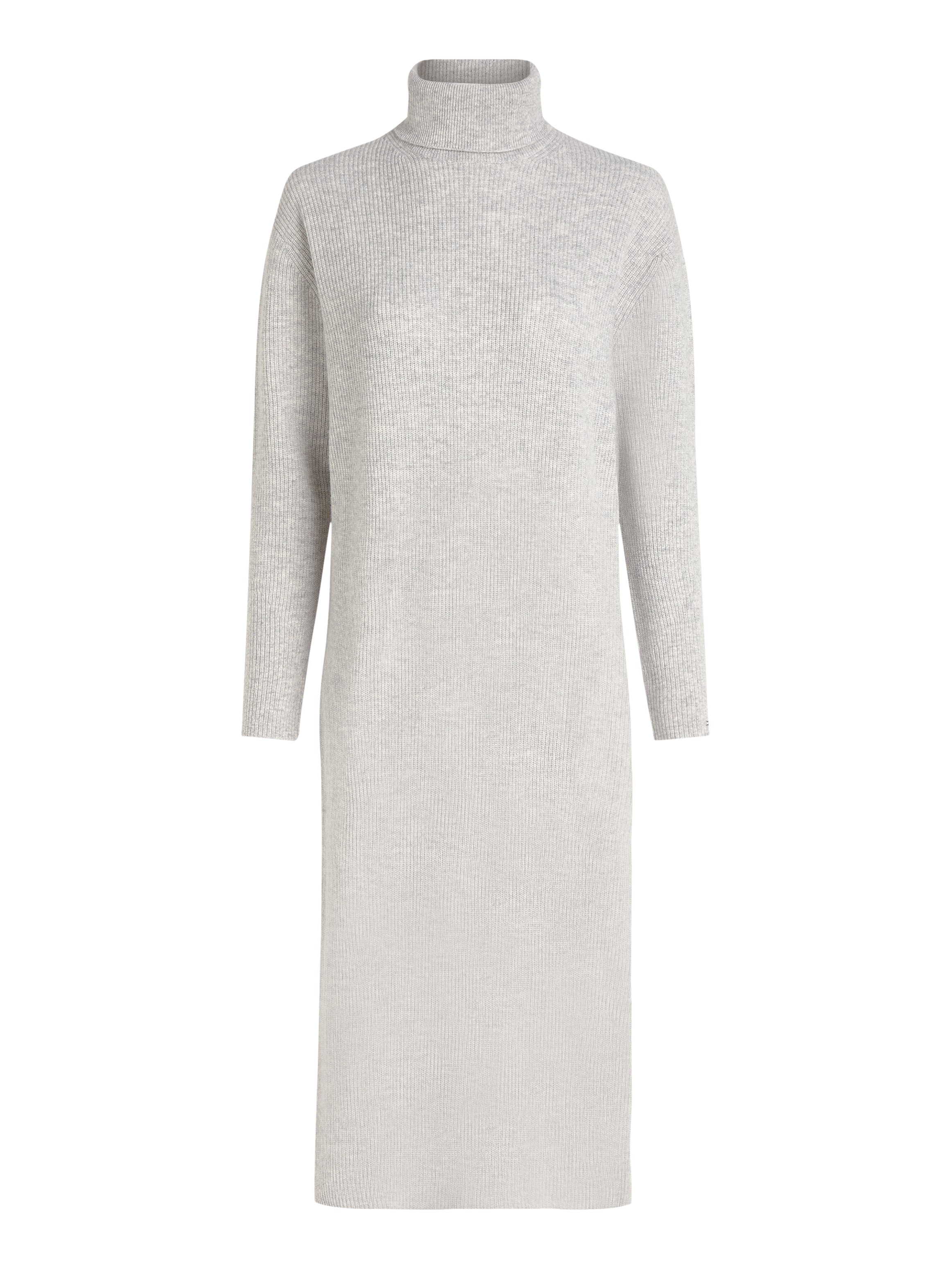 Tommy Hilfiger Strickkleid »WOOL CASH ROLL-NK LONG DRESS«, mit Logostickerei, in Rippoptik