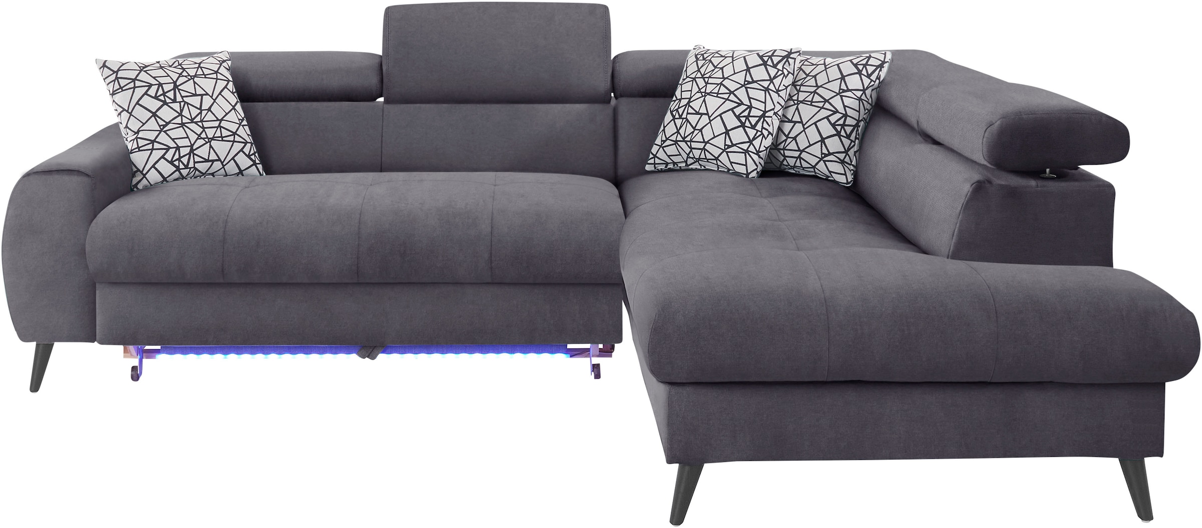COTTA Canapé d'angle »Mia L-Form mit 3 Zierkissen« wahlweise mit Bettfunktion, Bettkasten, Beleuchtung & Wireless-Charger