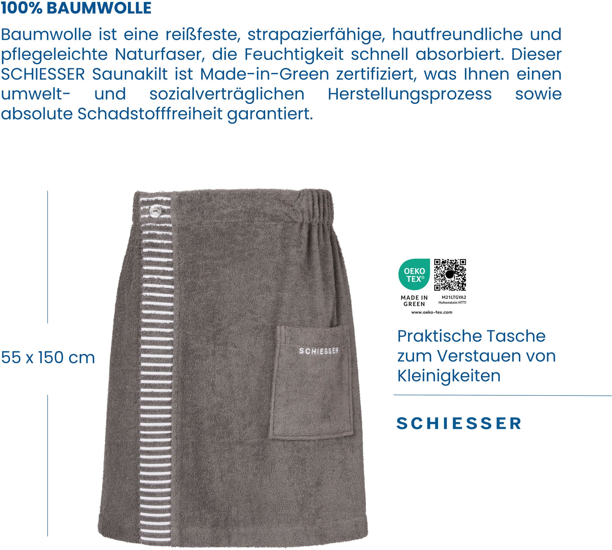 Schiesser Kilt »Saunakilt Rom für Trouver sur Baumwoll-Frottier«, Herren aus saugstarkem mit und Streifen-Akzent Logostickerei