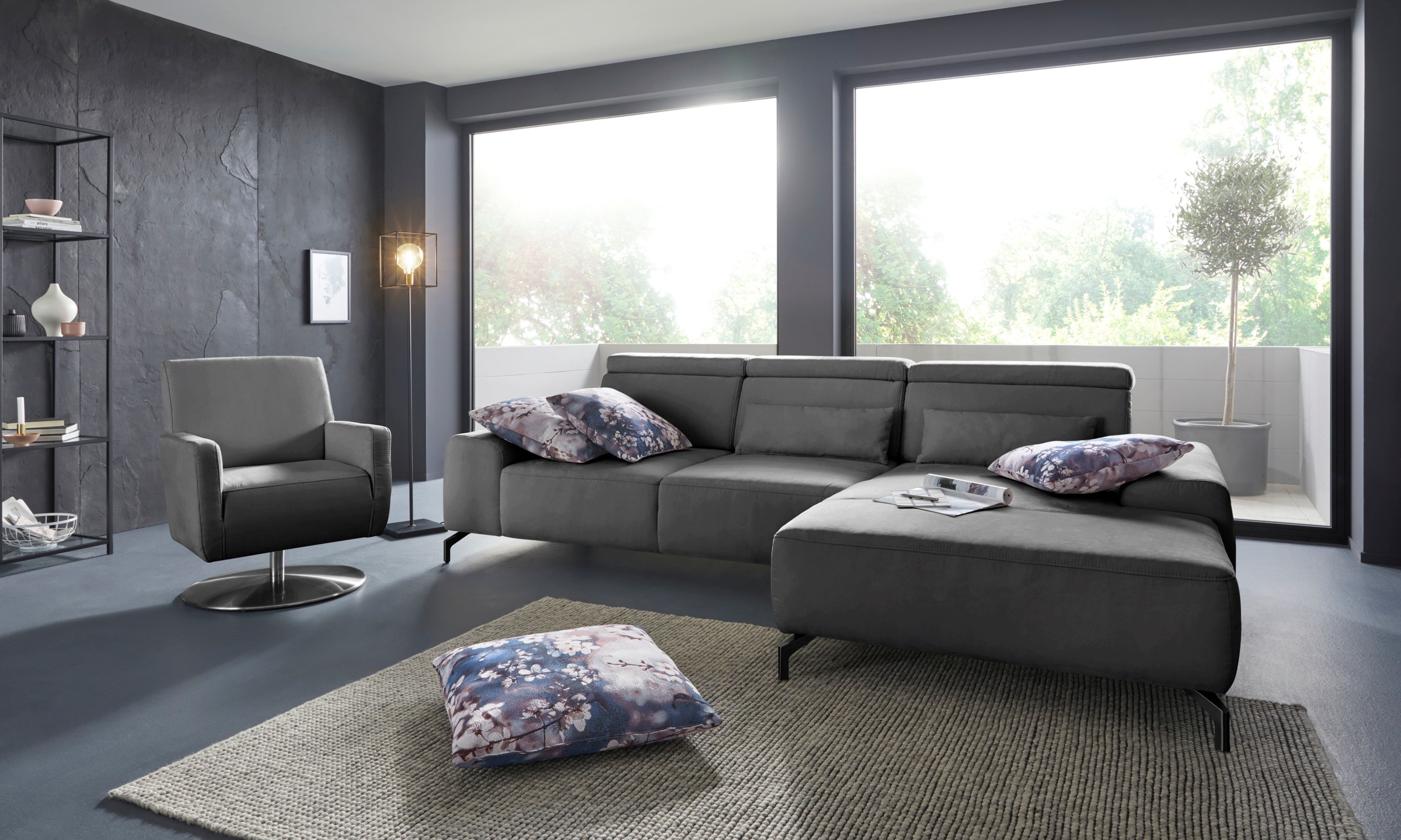 sit&more Ecksofa »Gizeh L-Form«, Fusshöhe 15 cm, inklusive Sitztiefenverstellung und Kopfteilverstellung