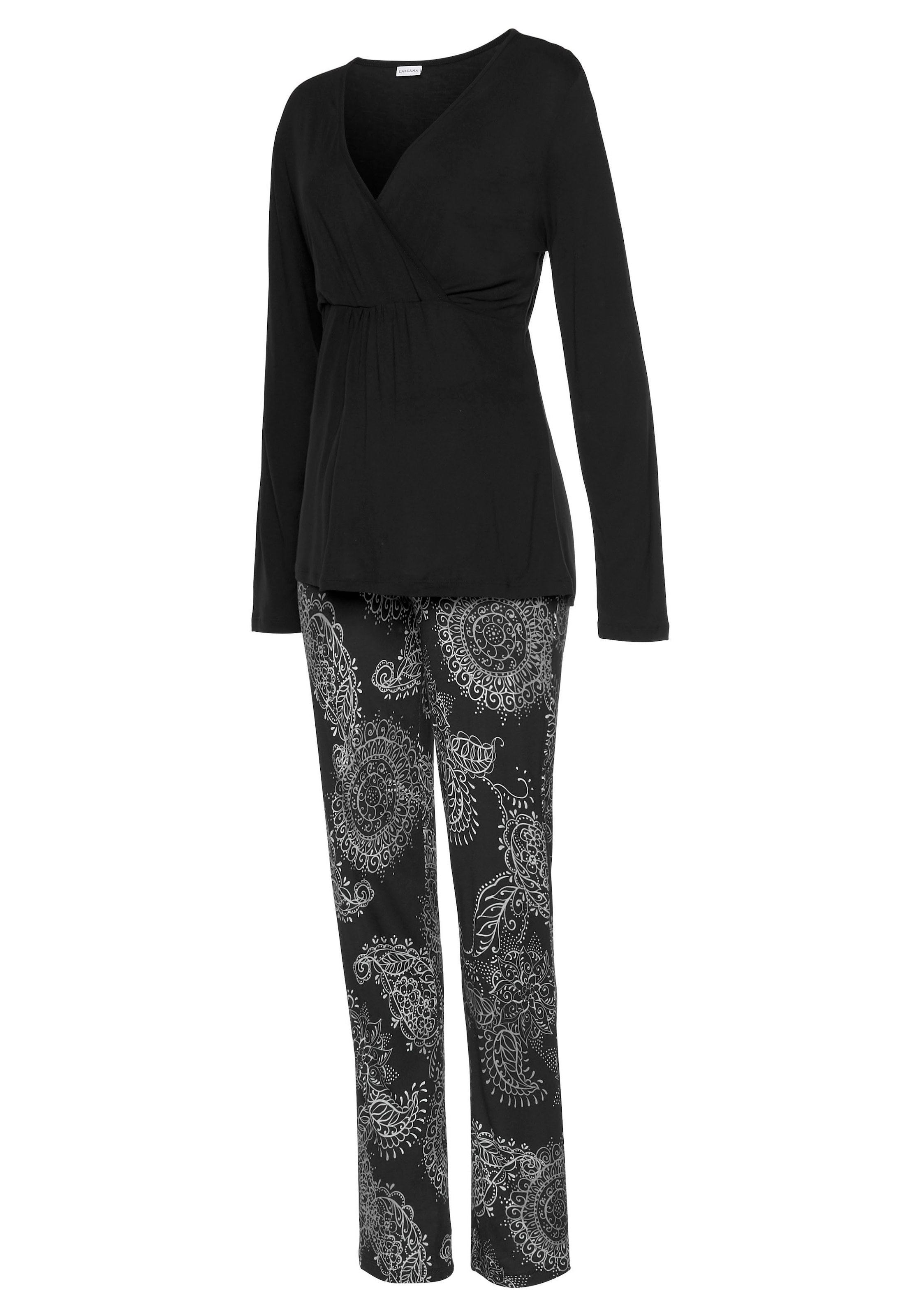 Vivance Dreams Pyjama, (2 tlg.), im schwarz-weissen Paisley-Dessin