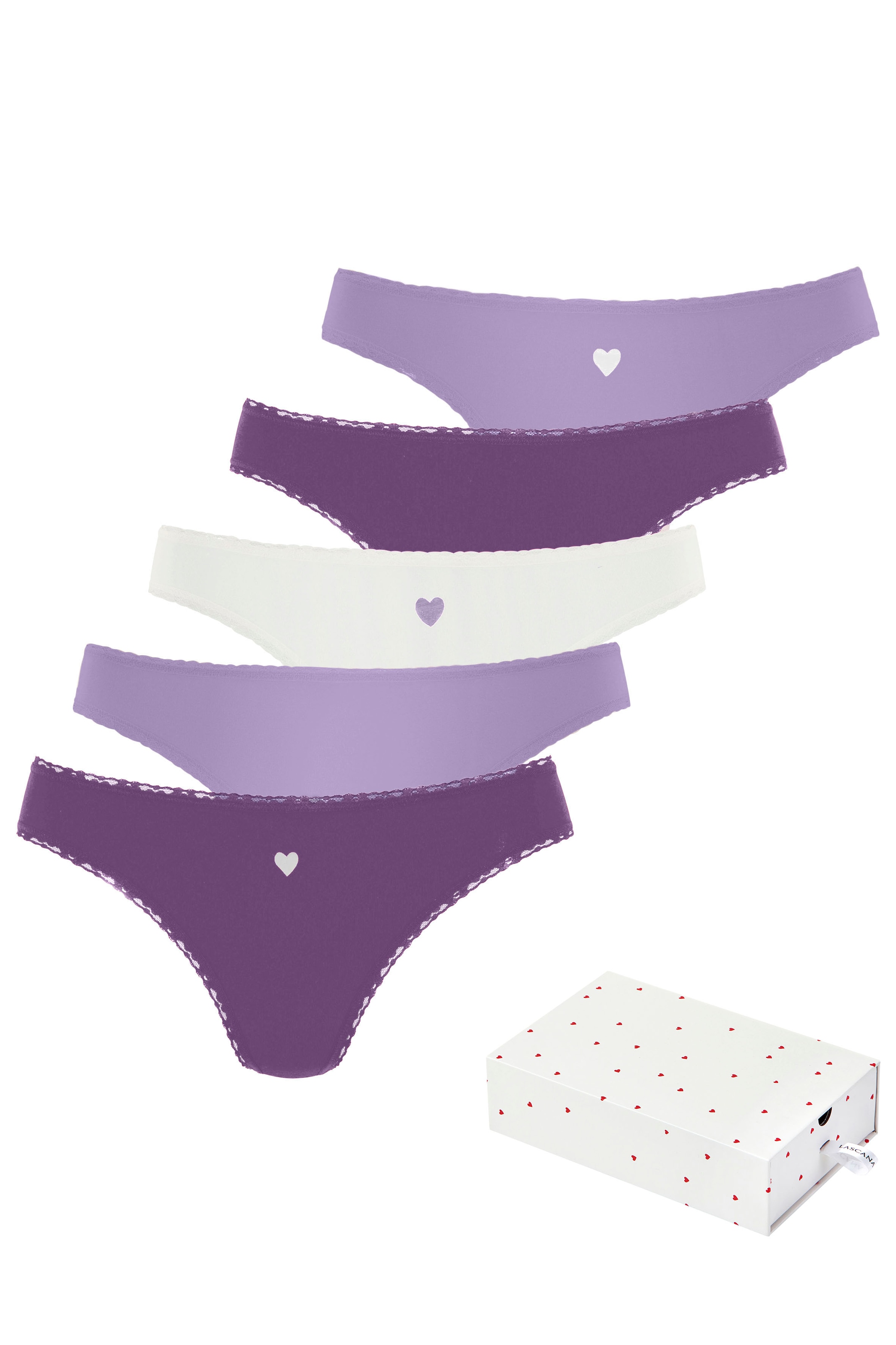 Image of LASCANA String "Geschenk Box" 5er-Pack, mit süssen Herzchen-Prints und aus elastischer Baumwoll-Qualität