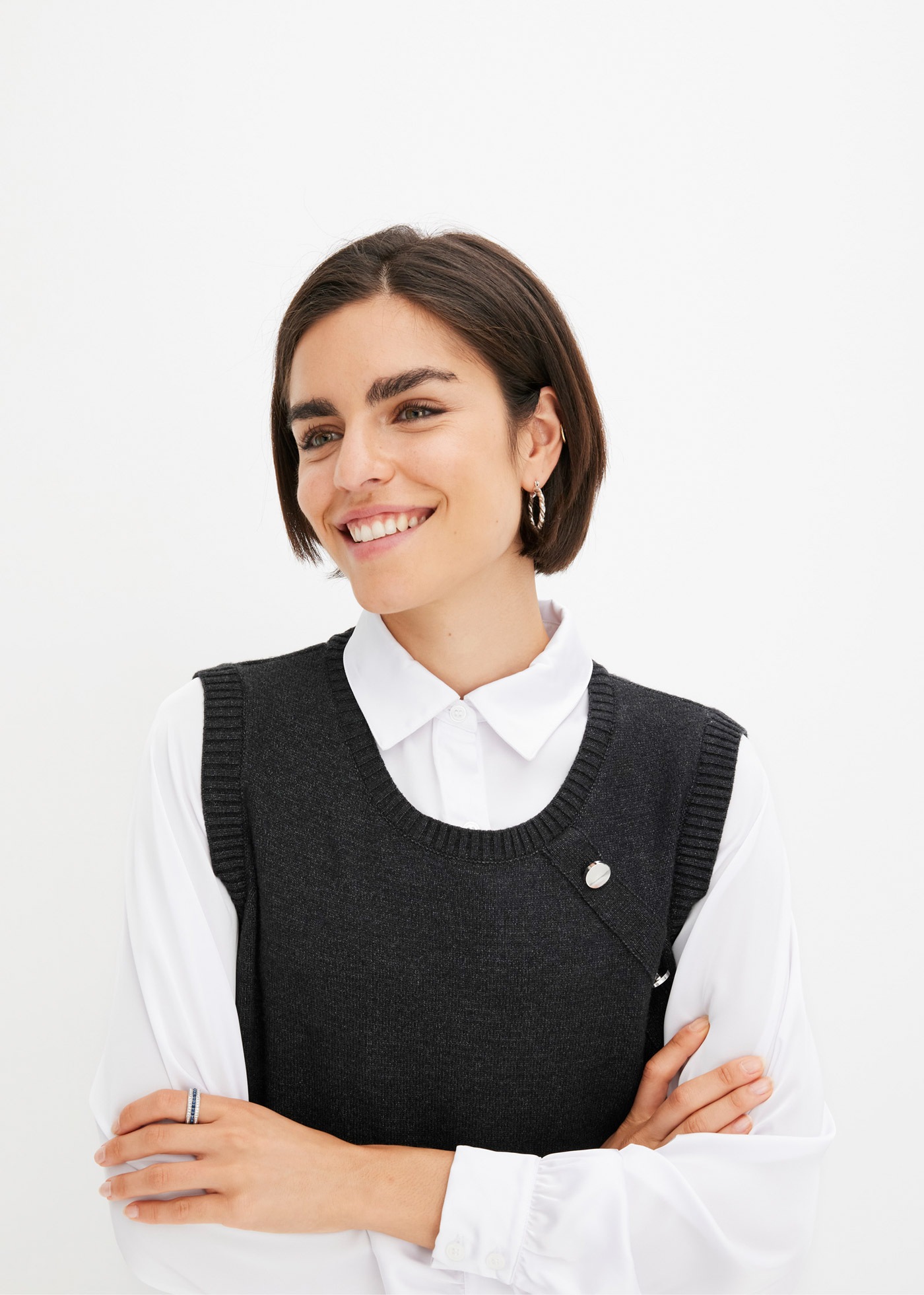 bonprix Strickpullover aus Viskose, Polyamid und Polyester, mit Hemdblusenkragen