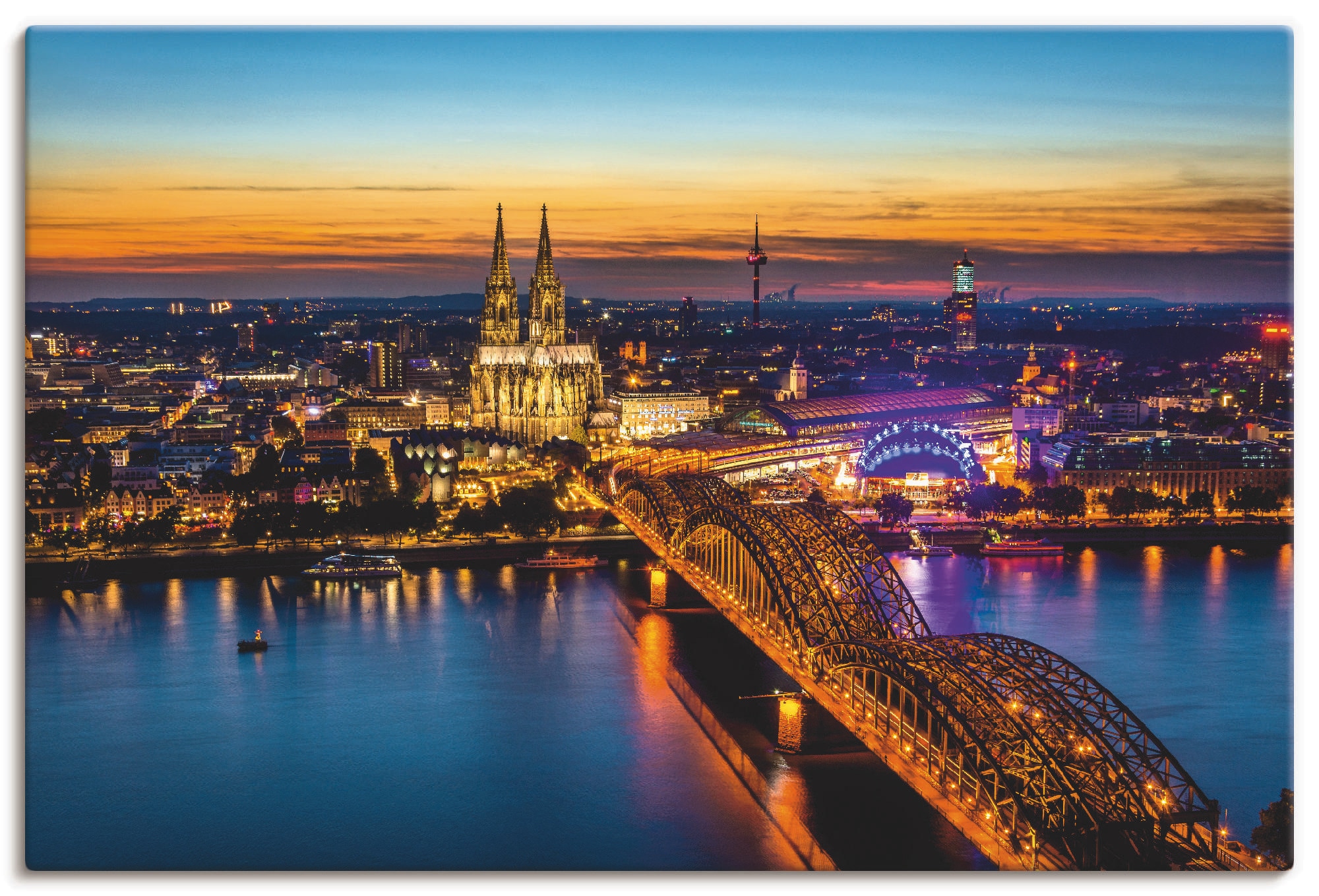 Image of Artland Leinwandbild "Erleuchtetes Köln von oben" Deutschland 1 Stk. tlg. auf Holzrahmen gespannt