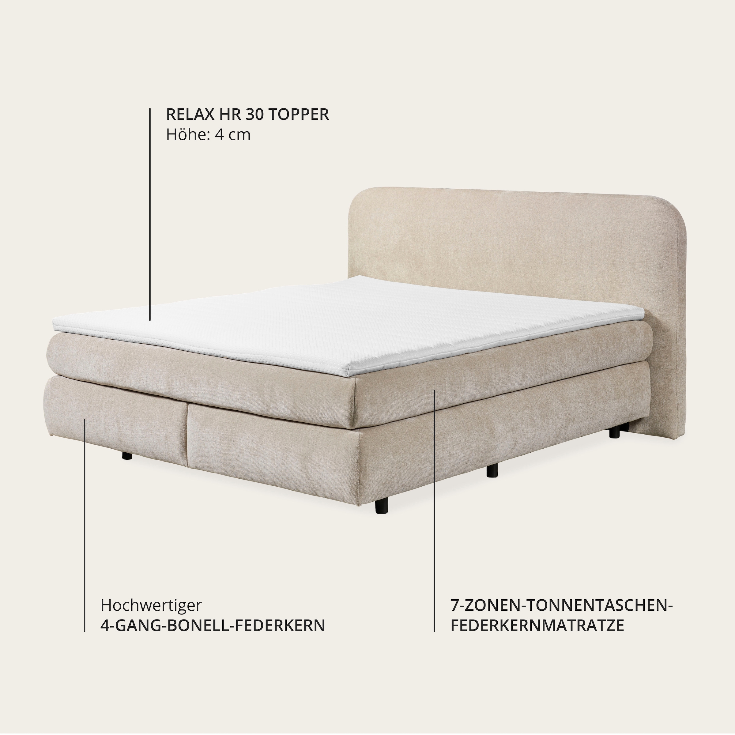 ED EXCITING DESIGN Lit boxspring »ELBRUS in der Breite 180cm, inkl. Topper« disponible en plusieurs couleurs