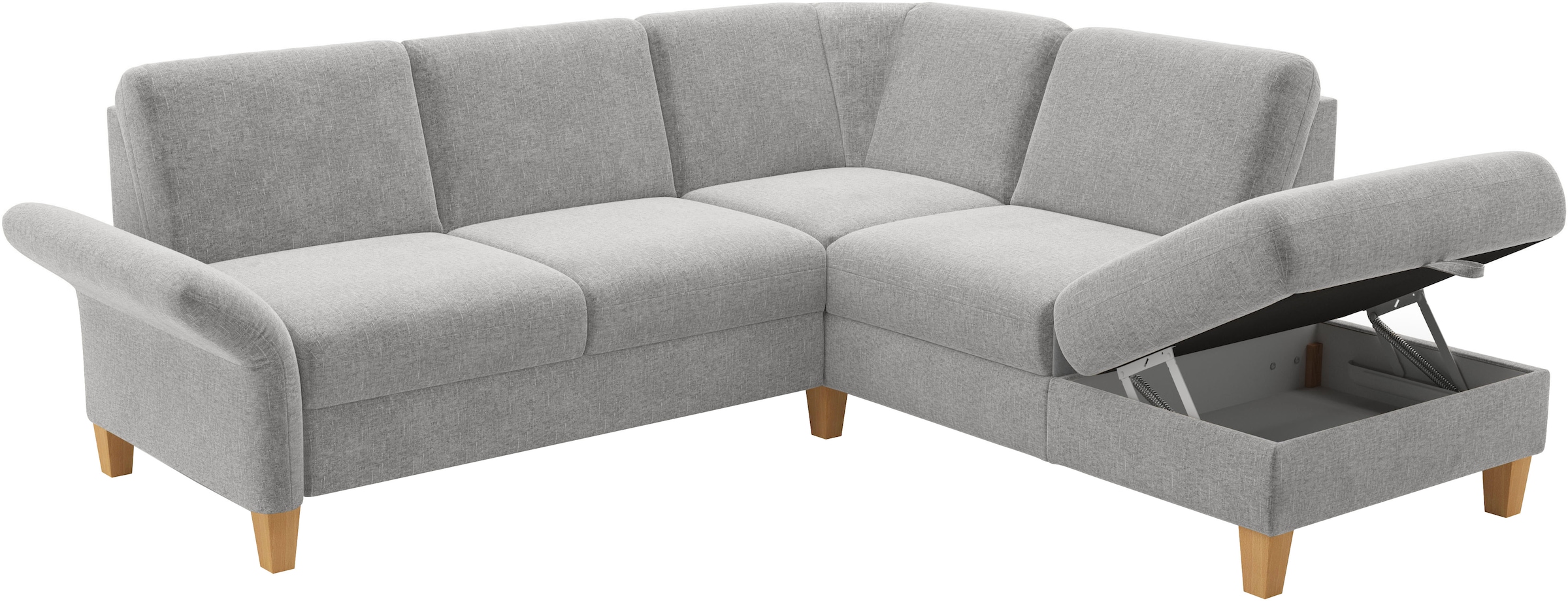 Home affaire Ecksofa »Rochelle«, wahlweise mit Armlverstellung, Klappbett mit Rollen & Bettkasten