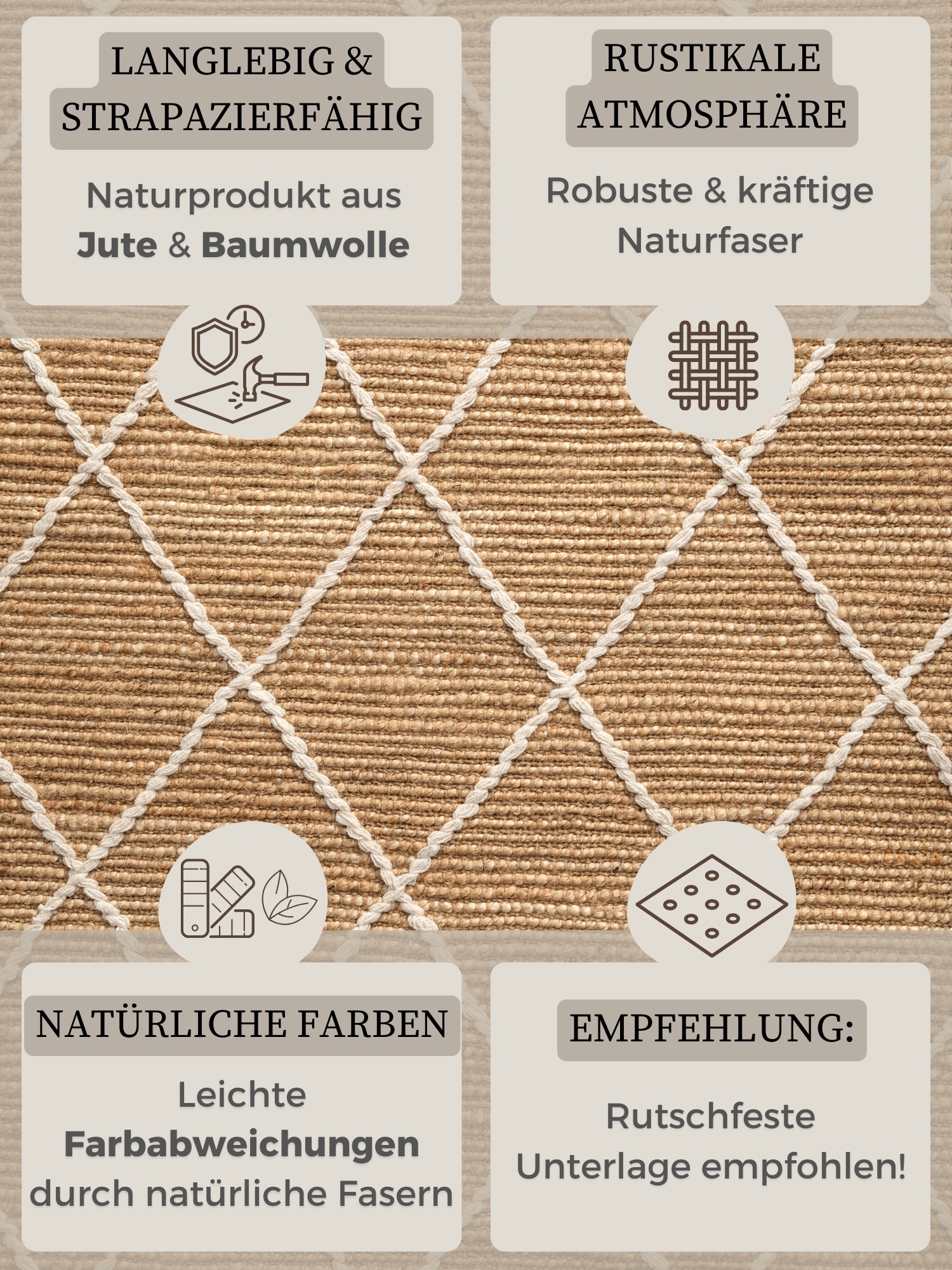 HANSE Home Teppich »Kunu  Juteteppich« rechteckig 10 mm Höhe Naturfasern, Jute mit Baumwolle, Wohnzimmer, Diele, Flur, Boho, Skandi