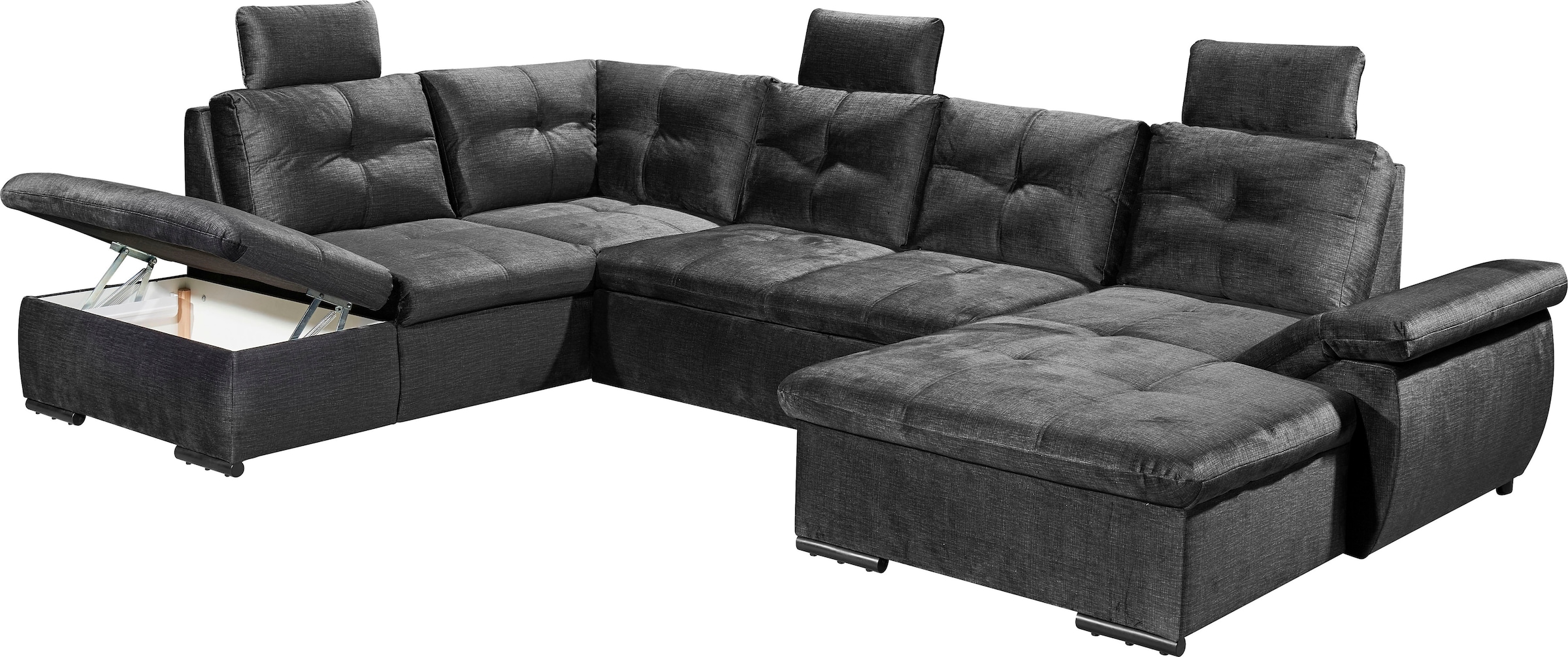 ED EXCITING DESIGN Wohnlandschaft »Alija U-Form«, mit Bettfunktion, Bettkasten, Armteilverstellung & Kopfstützen