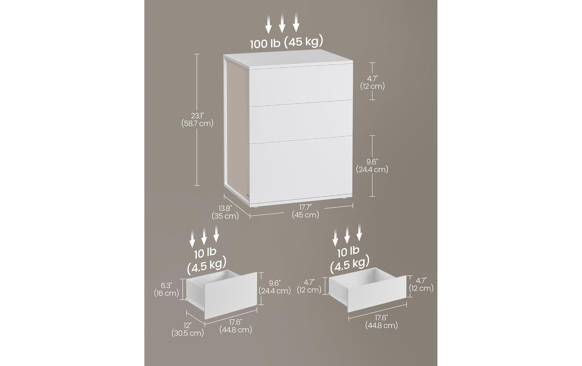 SONGMICS Nachttisch »mit 3 Schubladen 45 x 58.7 cm«