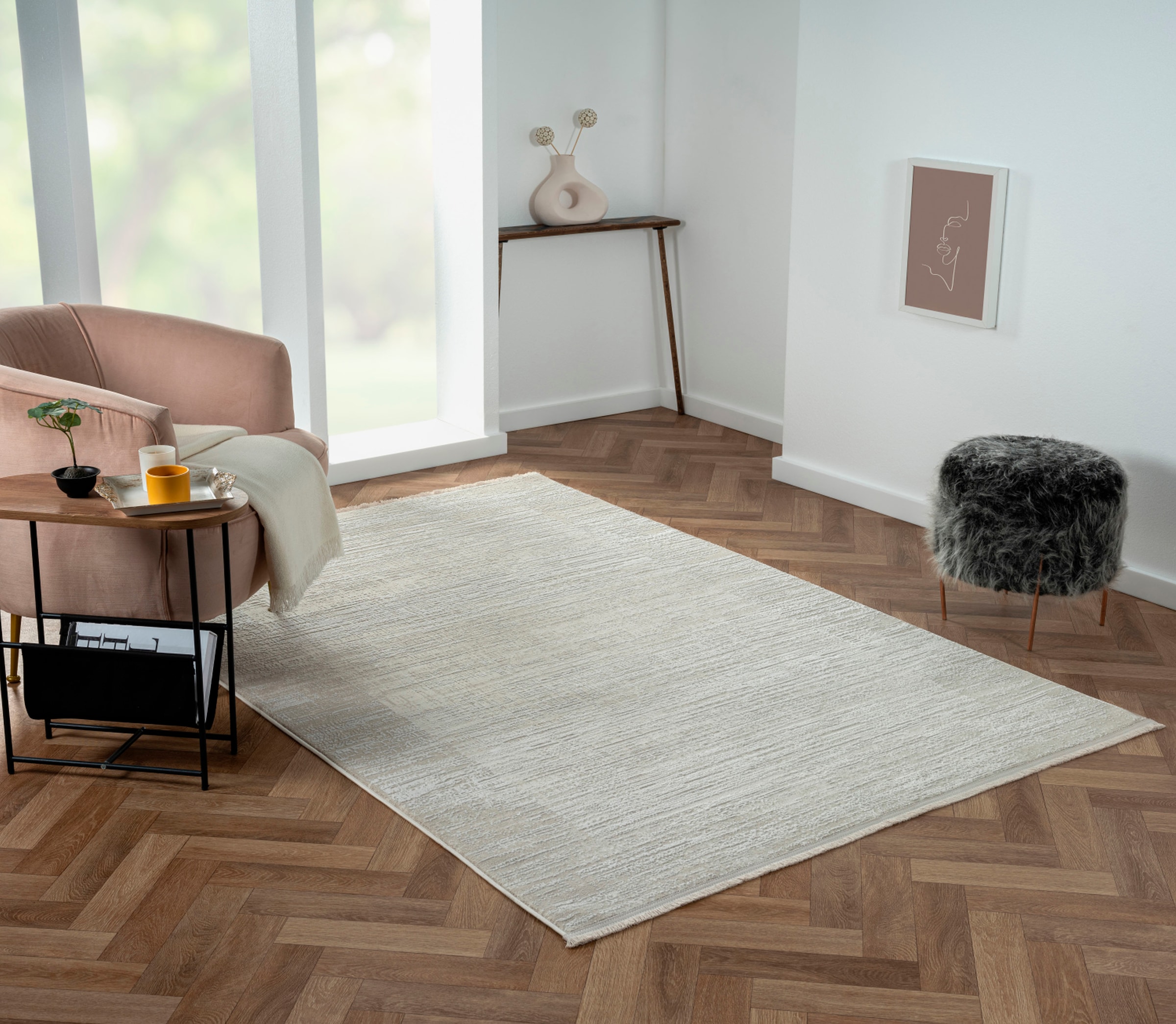 Image of Myflair Möbel & Accessoires Teppich "My Heaven, LAGERRÄUMUNG" rechteckig 10 mm Höhe Kurzflor, Scandi-Look, besonders weich durch Microfaser, mit Fransen