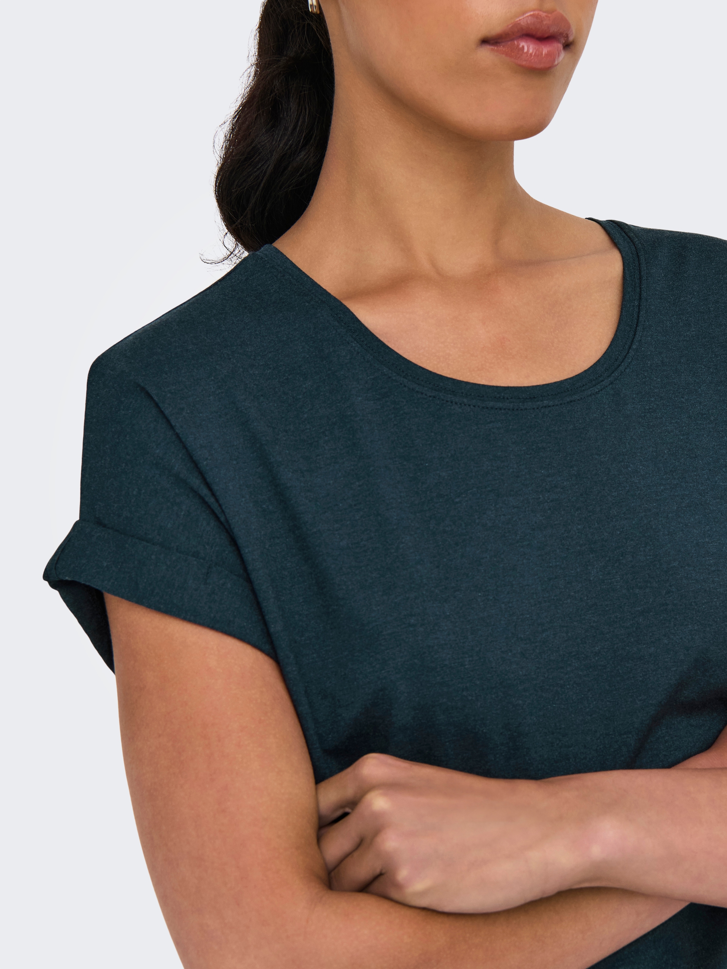 ONLY T-Shirt »ONLMOSTER – Kurzarmshirt mit Aufschlag und klassischem Look«, unifarben, casual, regular fit, Viskosemischung, Rundhals