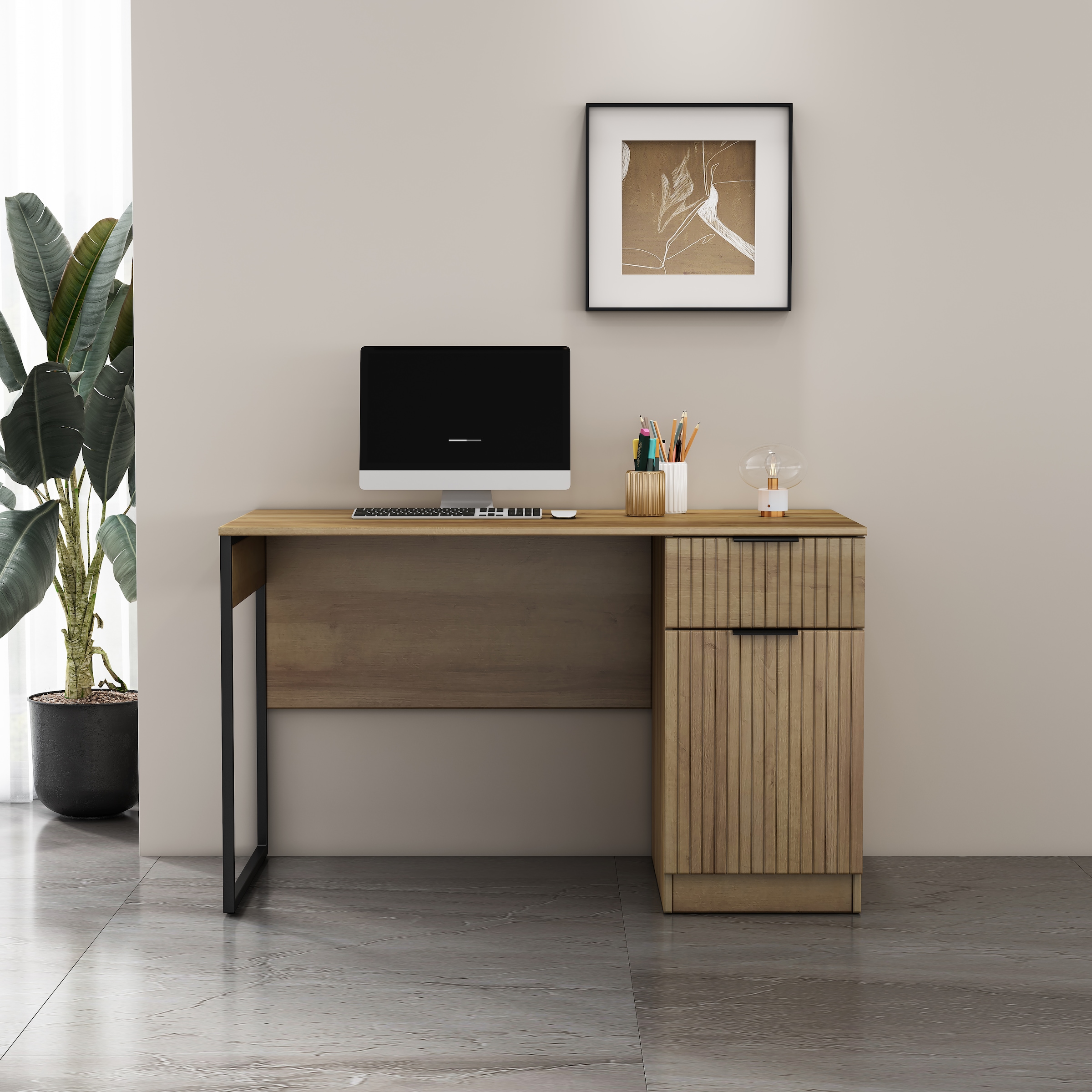 GOODproduct Schreibtisch »Aspea« Set,  mit Schublade, ausreichend Stauraum, moderne Rillenoptik, B. 120 cm