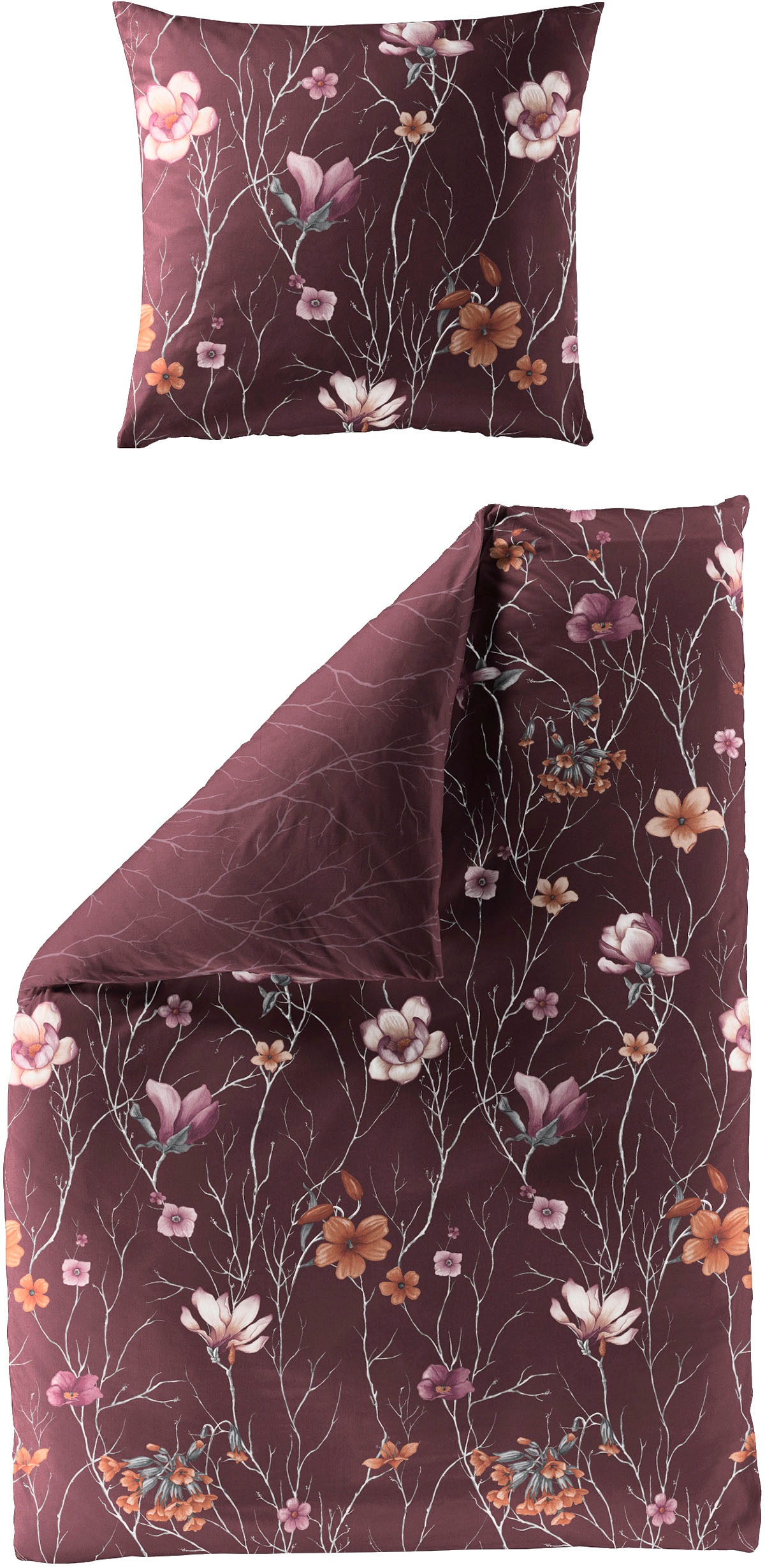 BIERBAUM Bettwäsche »Lilli«, (2 tlg.), Mako-Satin, 100 % Baumwolle, mit Blumen,... kaufen