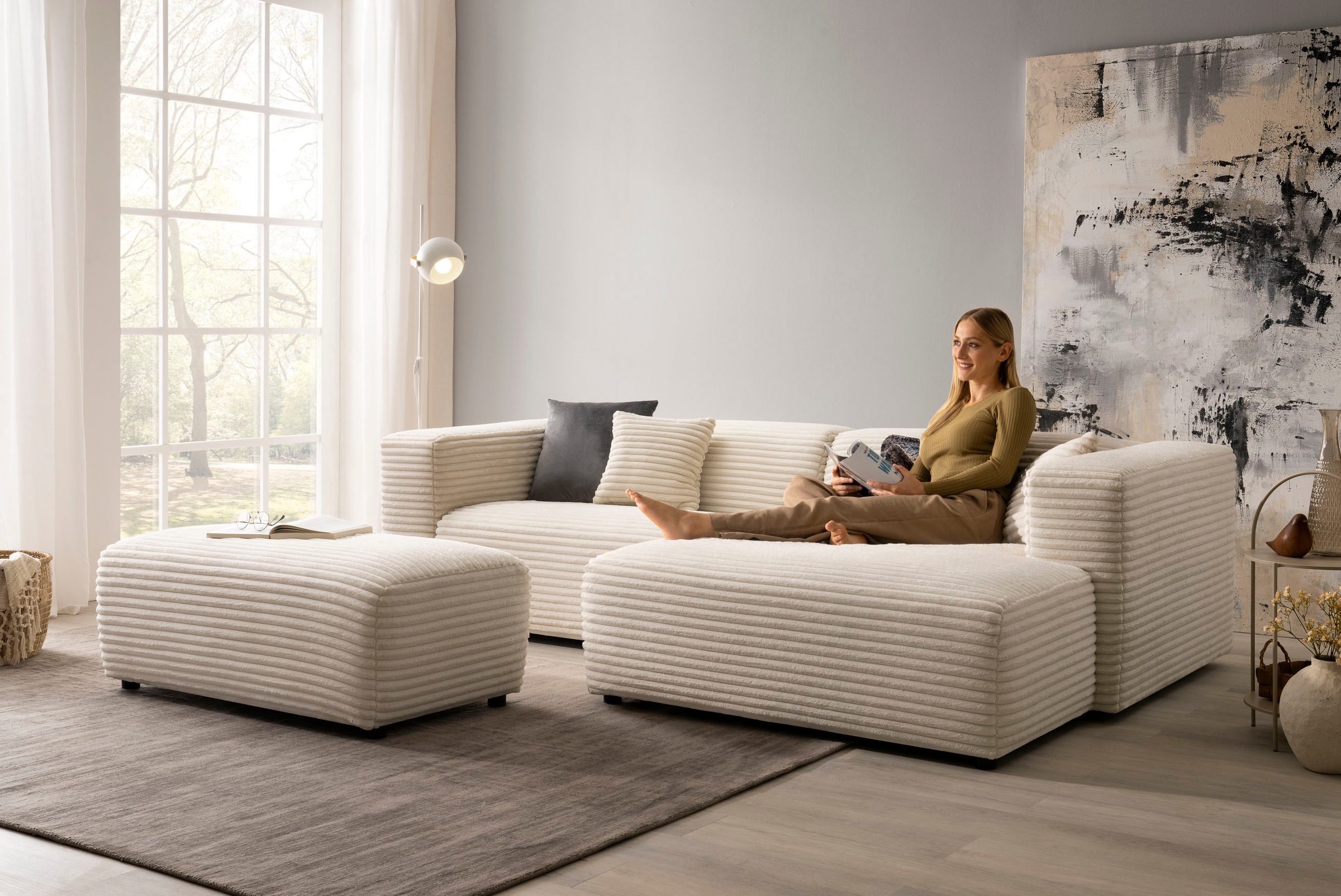 andas Polsterecke »BAKELS, Ecksofa-Set mit Hocker, L-Form mit Schlaffunktion«, Ecksofa-Set (incl. Hocker) im trendigen Megacord
