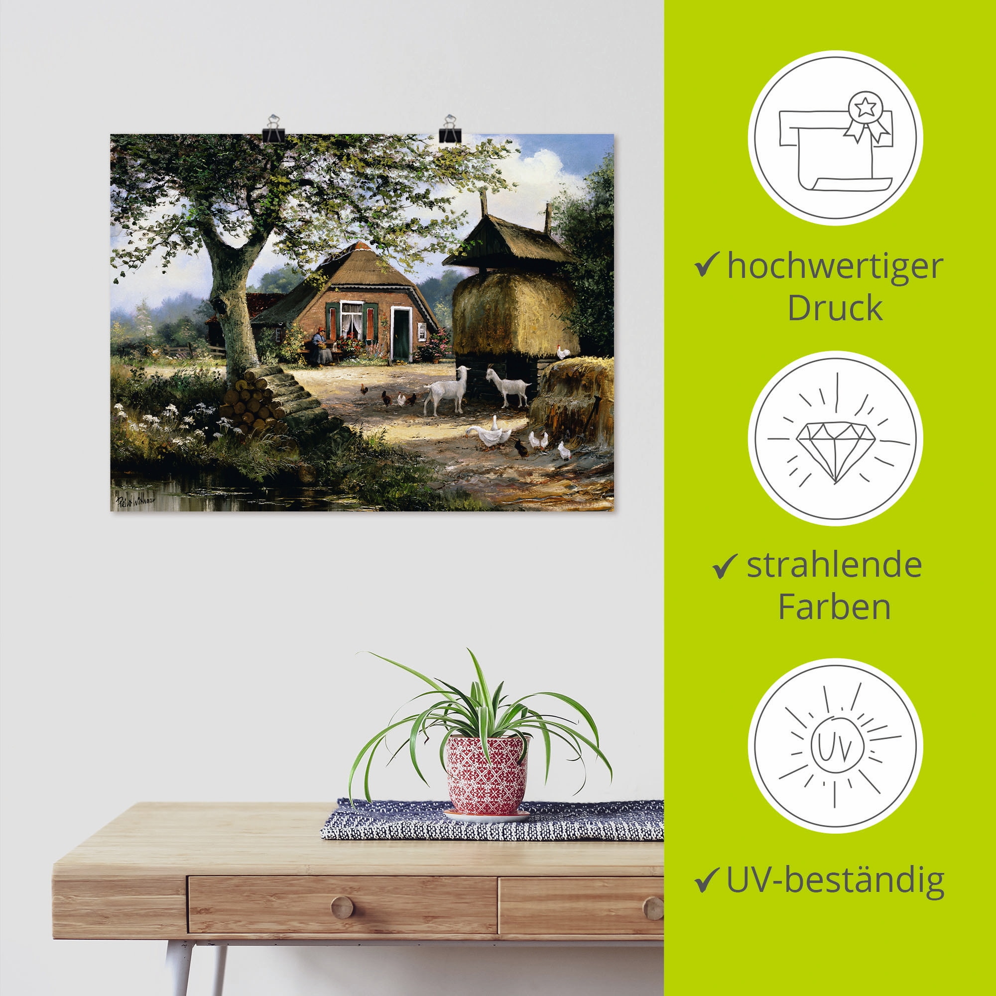 Artland Fresque murale »Idyllische Farm mit Hühnern und Ziegen« 1 cuis tlg. als Leinwandbild, Poster in verschied. Grössen