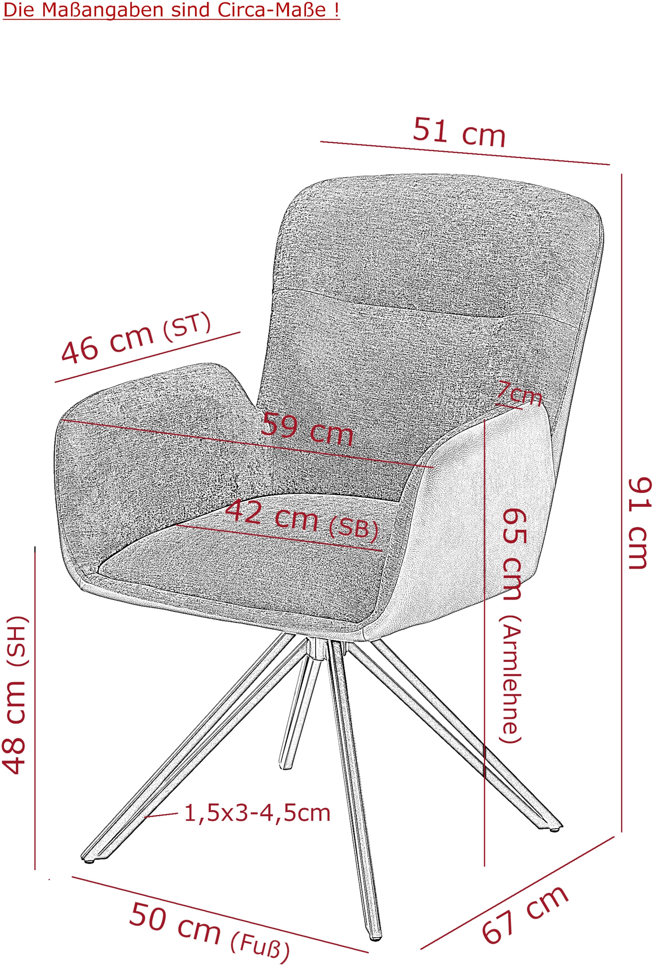 HELA Chaise pivotante »MILAZZO« (Ensemble) 2 cuisfauteuil pivotant avec accoudoirs (360°), combinaison de matériaux, structure en V