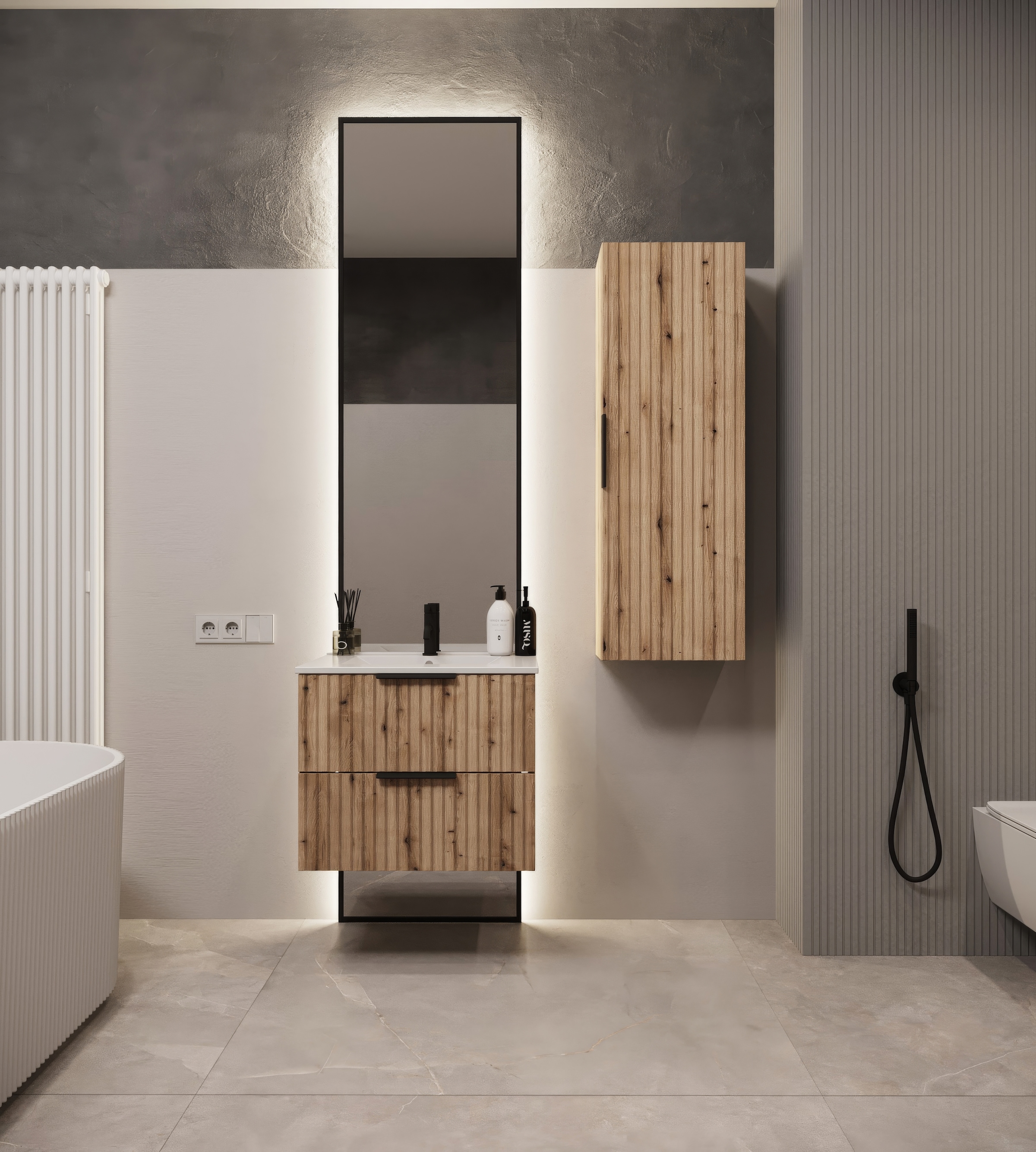 welltime Waschtisch »TIBU mit Waschbecken. 2 Schubladen. 2 Breiten (60/80cm) und 4 Farben« Badschrank mit Waschbecken, Softclose, Masse B/H/T: 61/53/47 cm