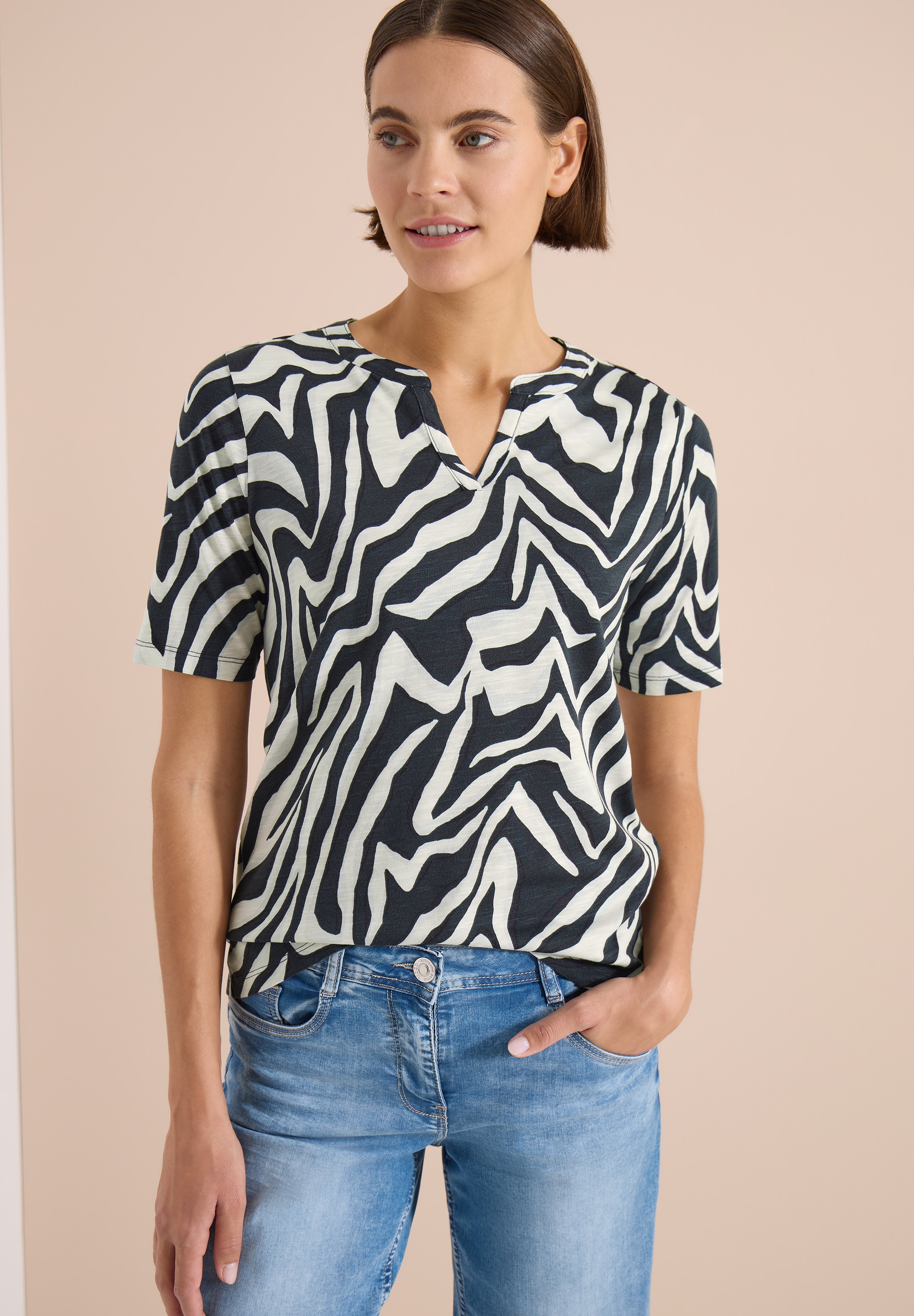 Image of Cecil Kurzarmshirt Sommershirt mit Zebra-Print