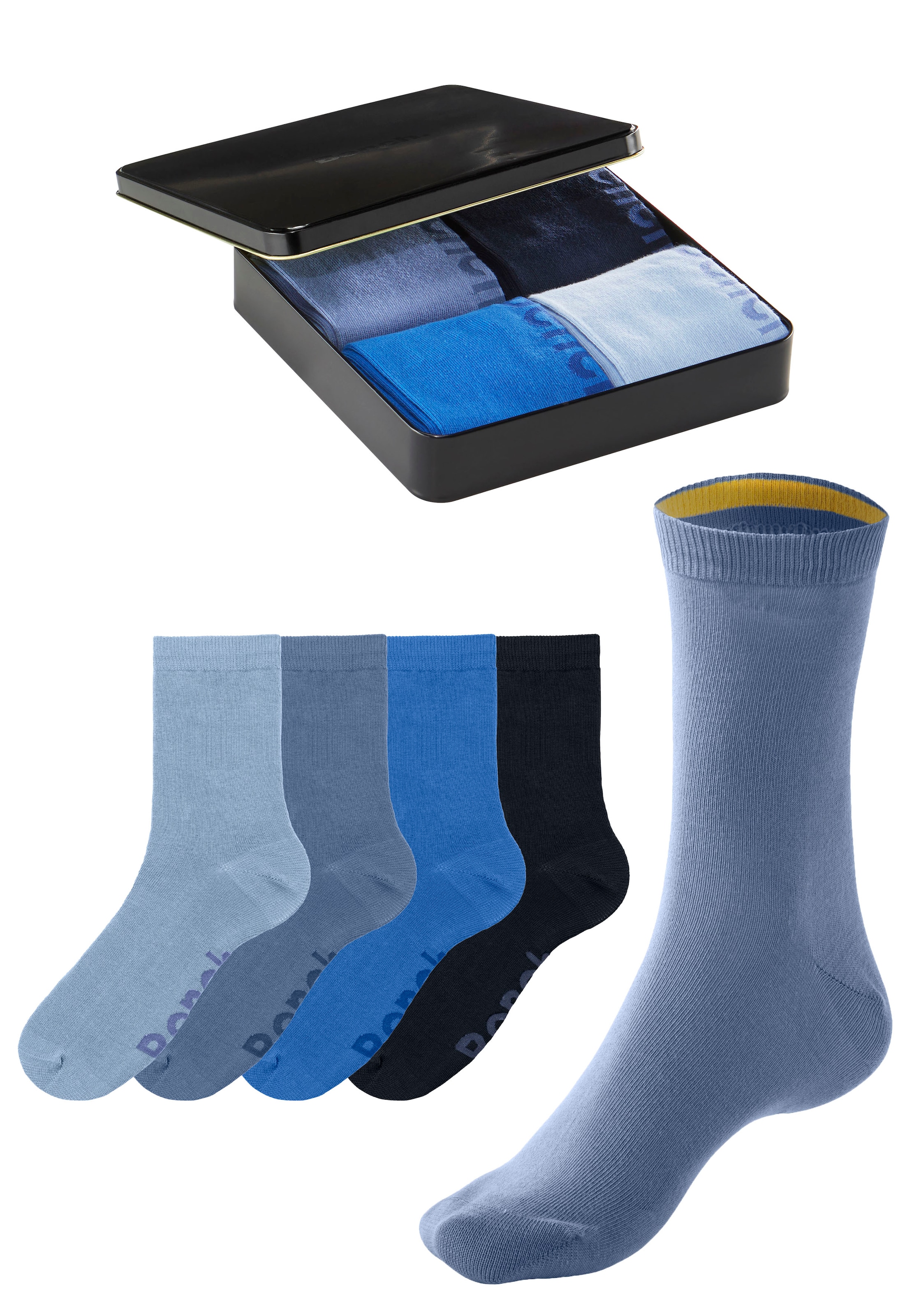 Bench. Basicsocken, (Dose, 4 Paar), mit farbigen Innenbündchen