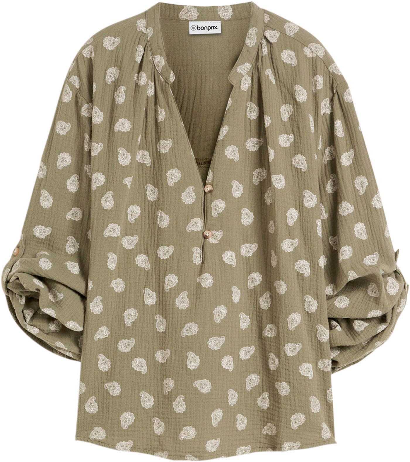 bonprix Blouse à manches longues »Oversize-Bluse aus luftigem Musselin« Oversize-Passform, für den Alltag, aus Musselin, mit V-Ausschnitt