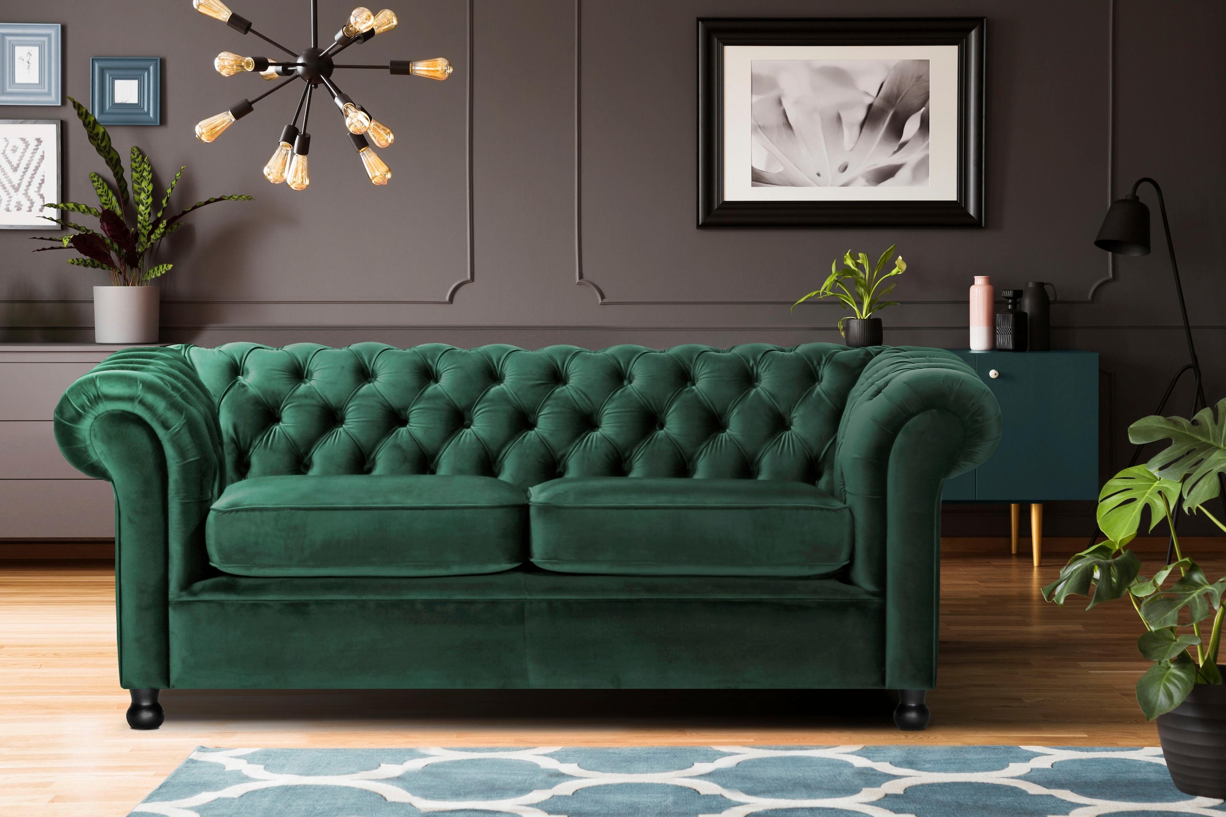 Home affaire Chesterfield-Sofa »Chesterfield Home 3-Sitzer B/T/H: 192/87/75 cn«, mit edler Knopfheftung und typischen Armlehnen