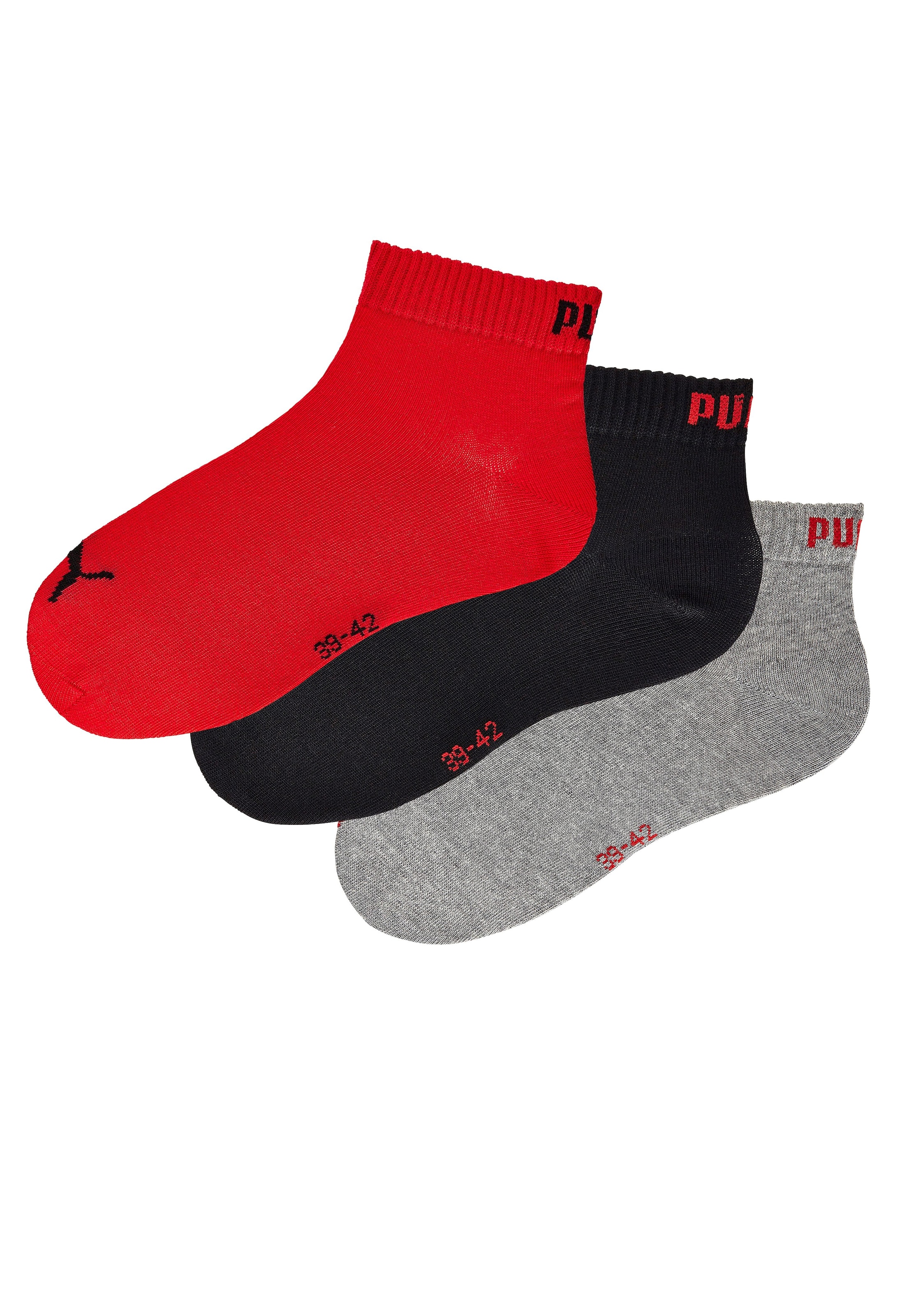 PUMA Kurzsocken, (3 Paar), mit Rippbündchen