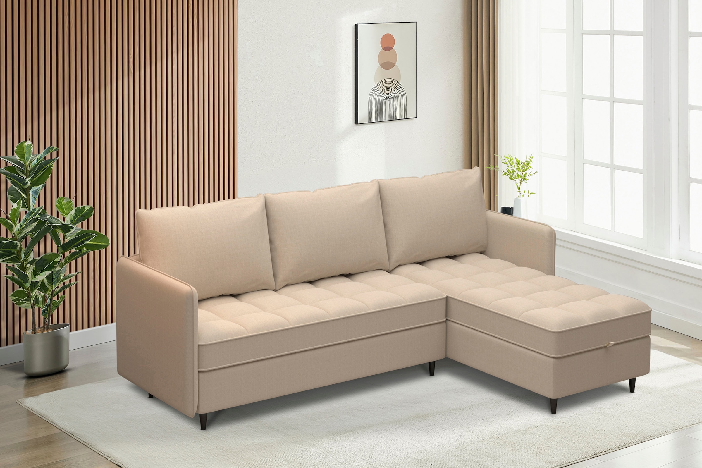 Dorel Home Ecksofa »LINDHUS, L-Form, 4 verschiedene Stellvarianten, Lounge-Sofa,«, Wohnlandschaft, mit Recamiere, grosser Bettkasten, Cord, Chenille