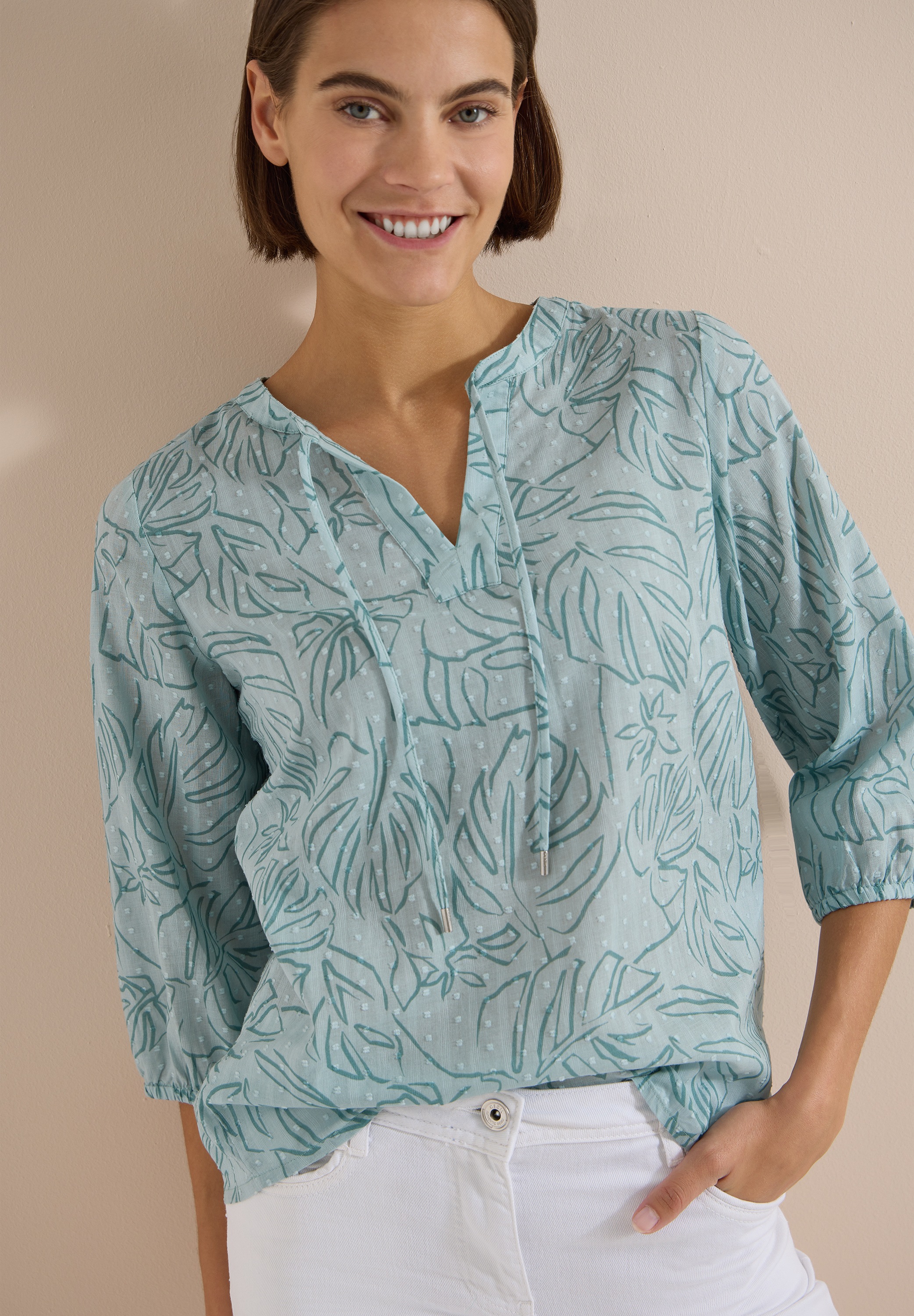 Image of Cecil Druckbluse 3/4-Arm Sommerbluse-Tunika mit Blätterprint