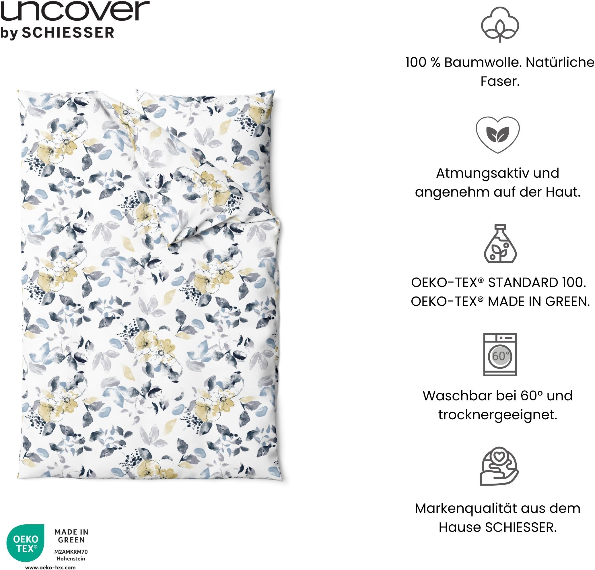 uncover by SCHIESSER Linge de lit »Florina aus weicher Baumwolle mit einem feinen Blütenprint« 2 cuis Made in Green