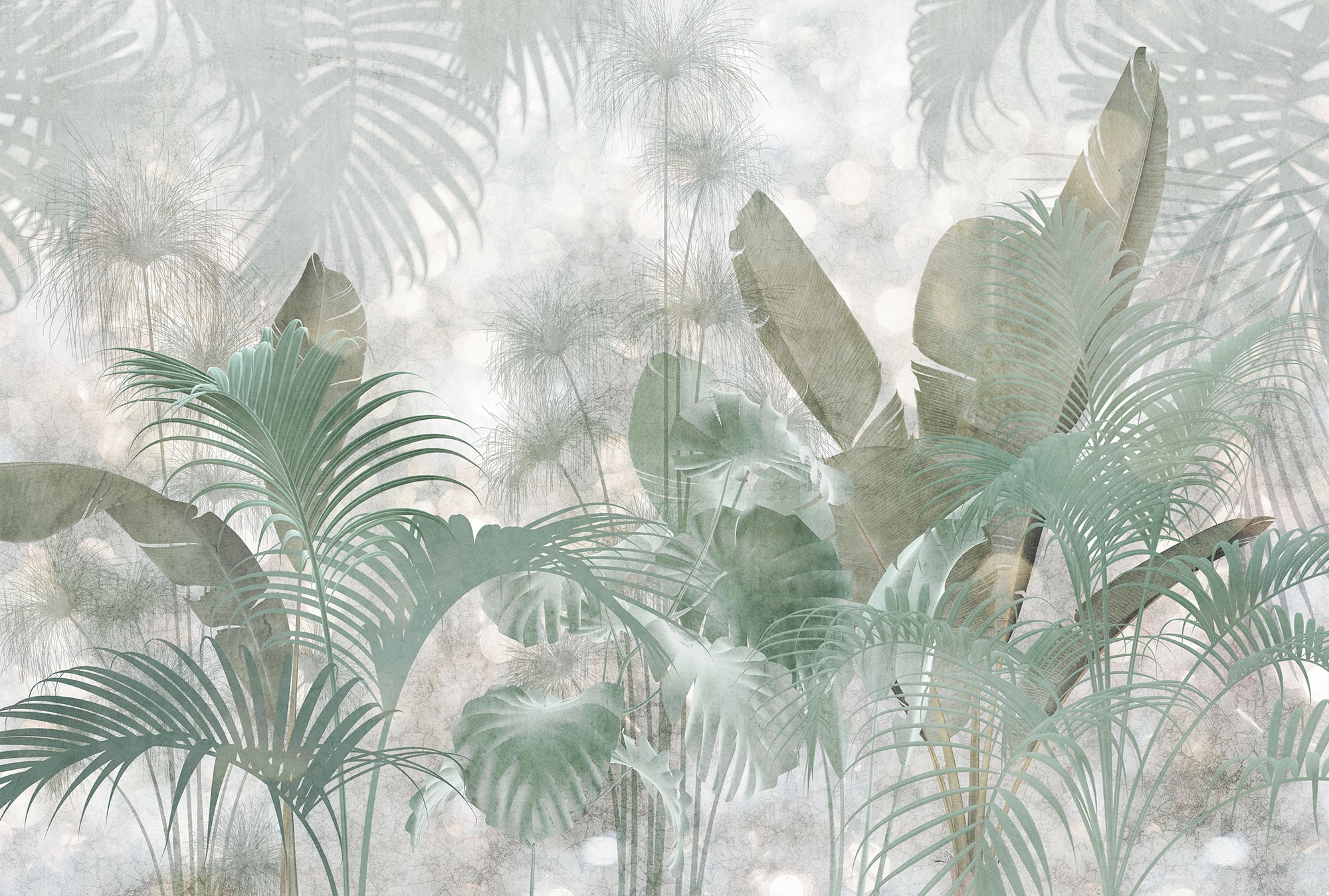 Image of Komar Vliestapete "Vlies - Paillettes Tropicales - Grösse 368 x 248 cm" bedruckt glatt Wohnzimmer, Schlafzimmer
