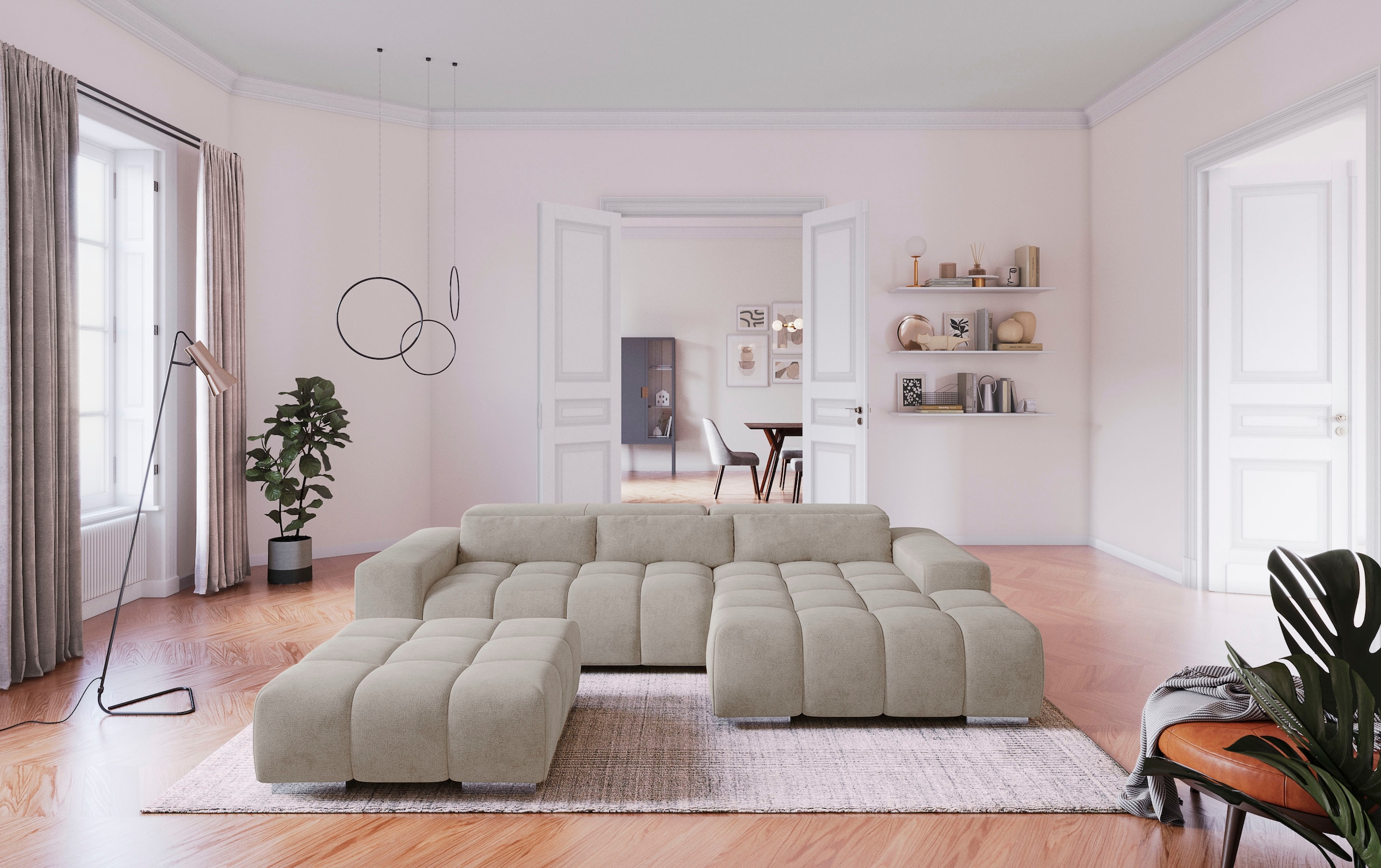 COTTA Canapé d'angle »Orion L-Form« mit 2x Kopfteilverstellung & 3 Nierenkissen