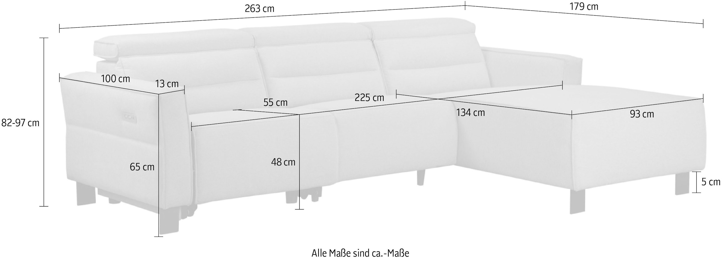 Home affaire Ecksofa »Carpari, L-Form, 263 cm, manuelle o. elektrische Relaxfunktion,« USB A/C und Kopfteilverstellung