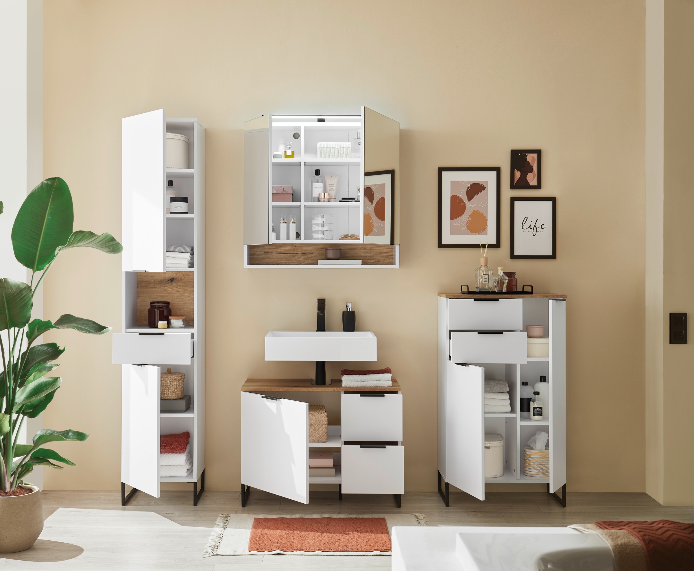 BASIC by Balculina Armoire haute »Denver Hochschrank, Badezimmerschrank BxHxT 38x195x32« 1 cuis tlg. Largeur 38 cm, porte montable G/D, Softclose